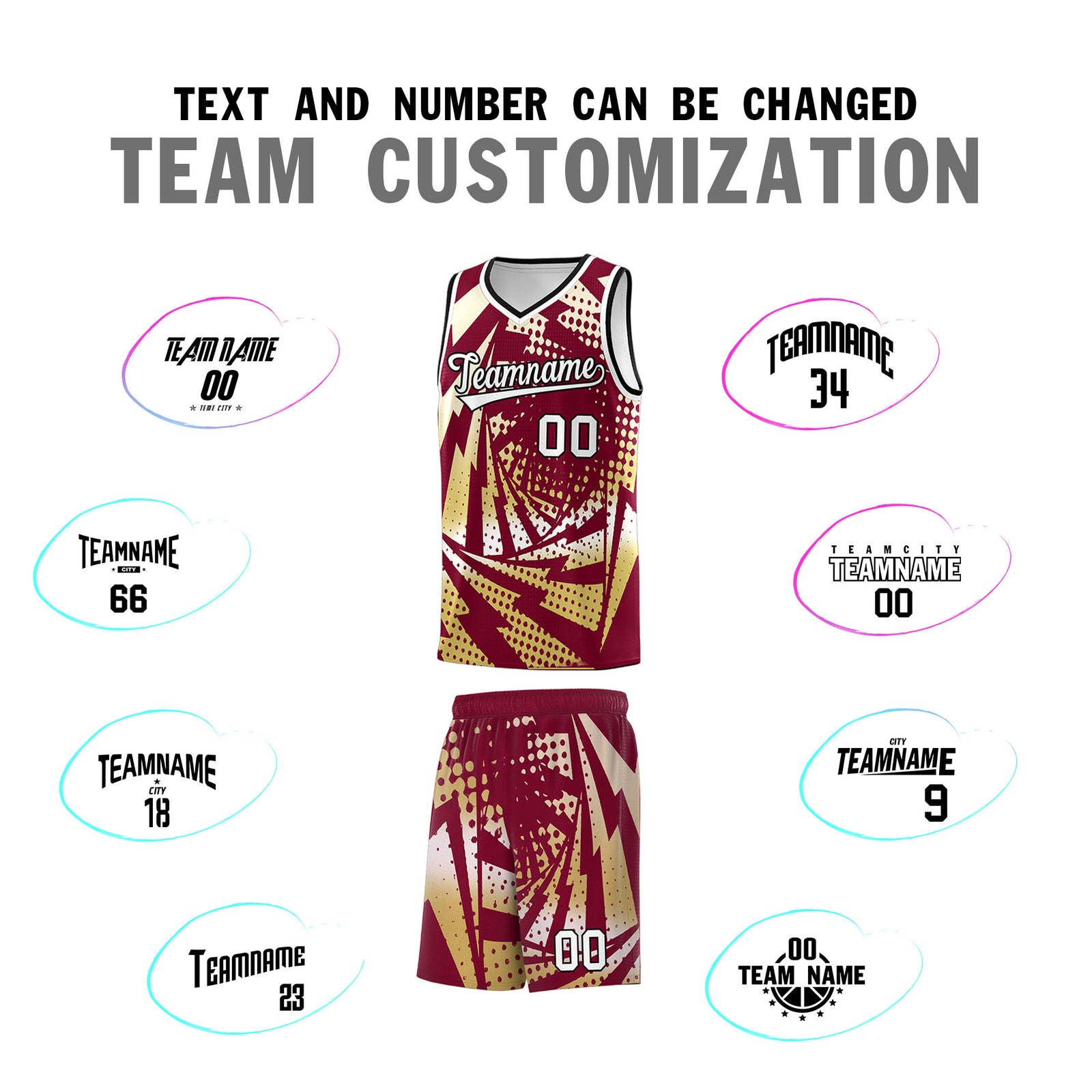 Custom Youth Basketball Jerseys Crimson Old Gold Lightning Design Halftone Personalized Uniforms