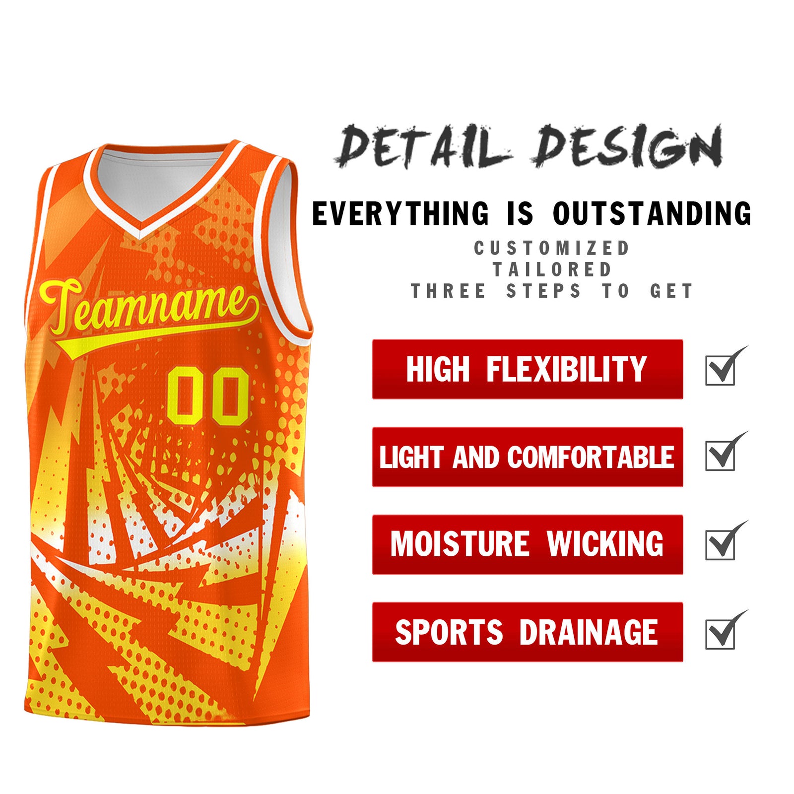 Custom Youth Basketball Jerseys Orange Gold Lightning Halftone Personalized Team Uniforms