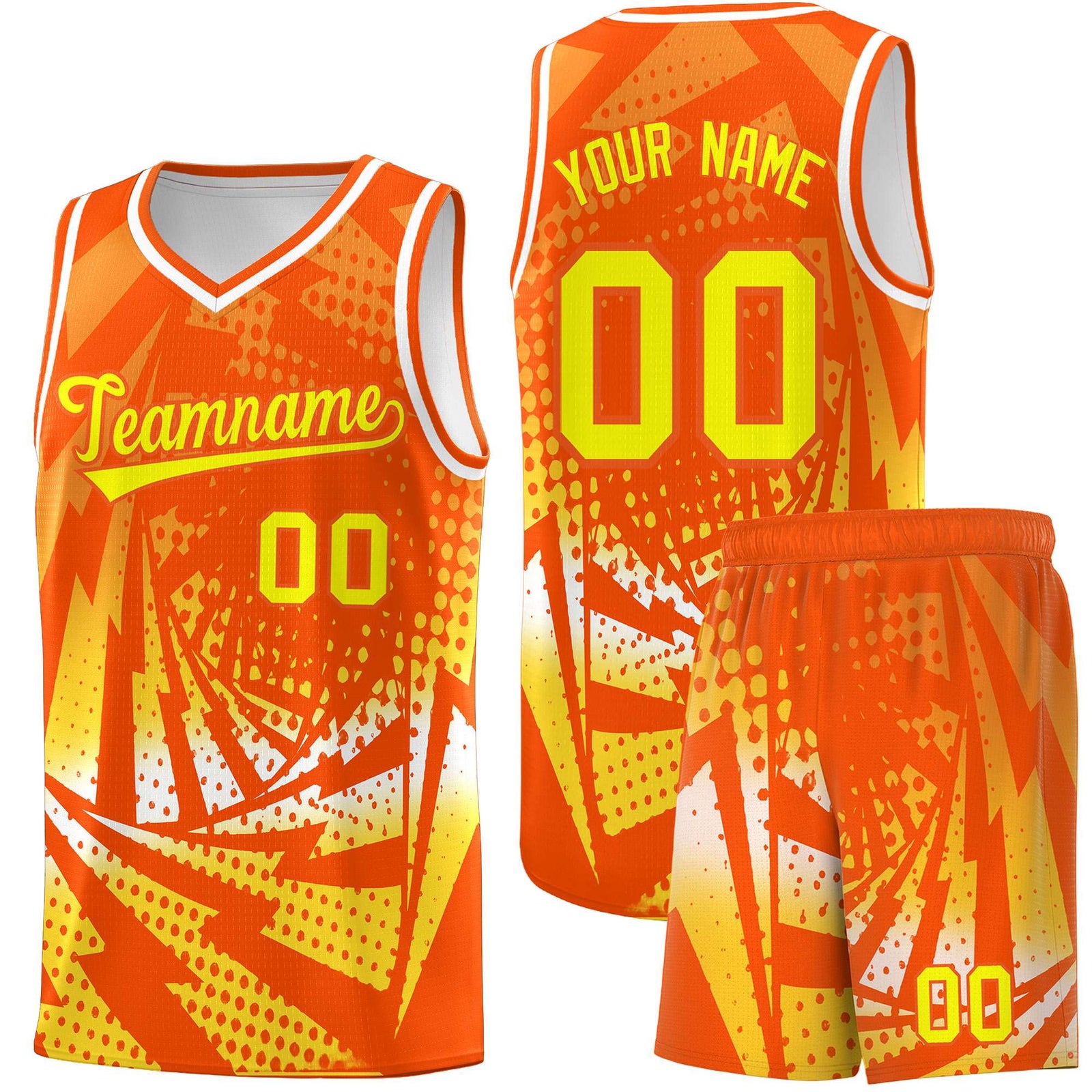 Custom Youth Basketball Jerseys Orange Gold Lightning Halftone Personalized Team Uniforms