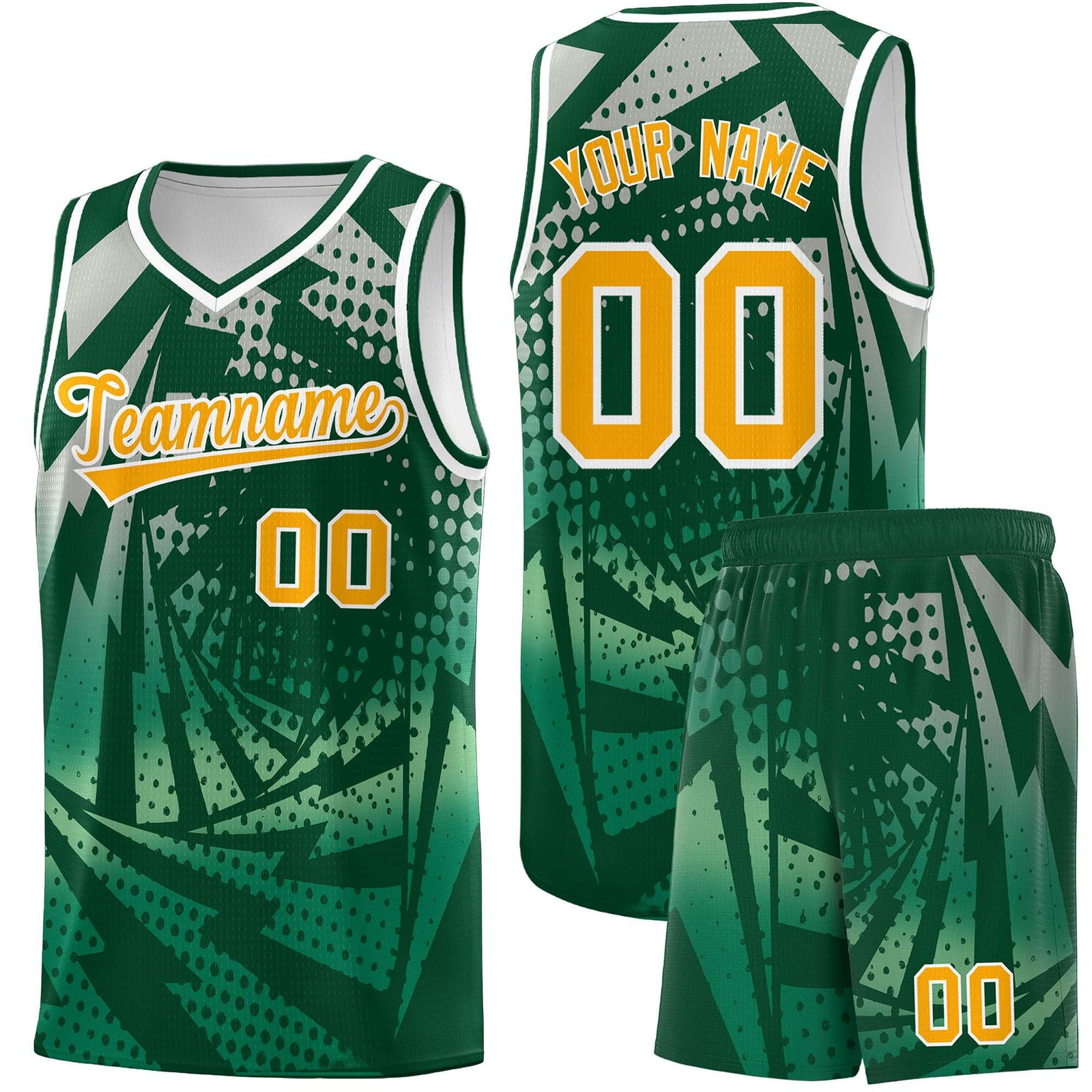 Custom Youth Basketball Jerseys Green Kelly Green Lightning Design Halftone Personalized Uniforms