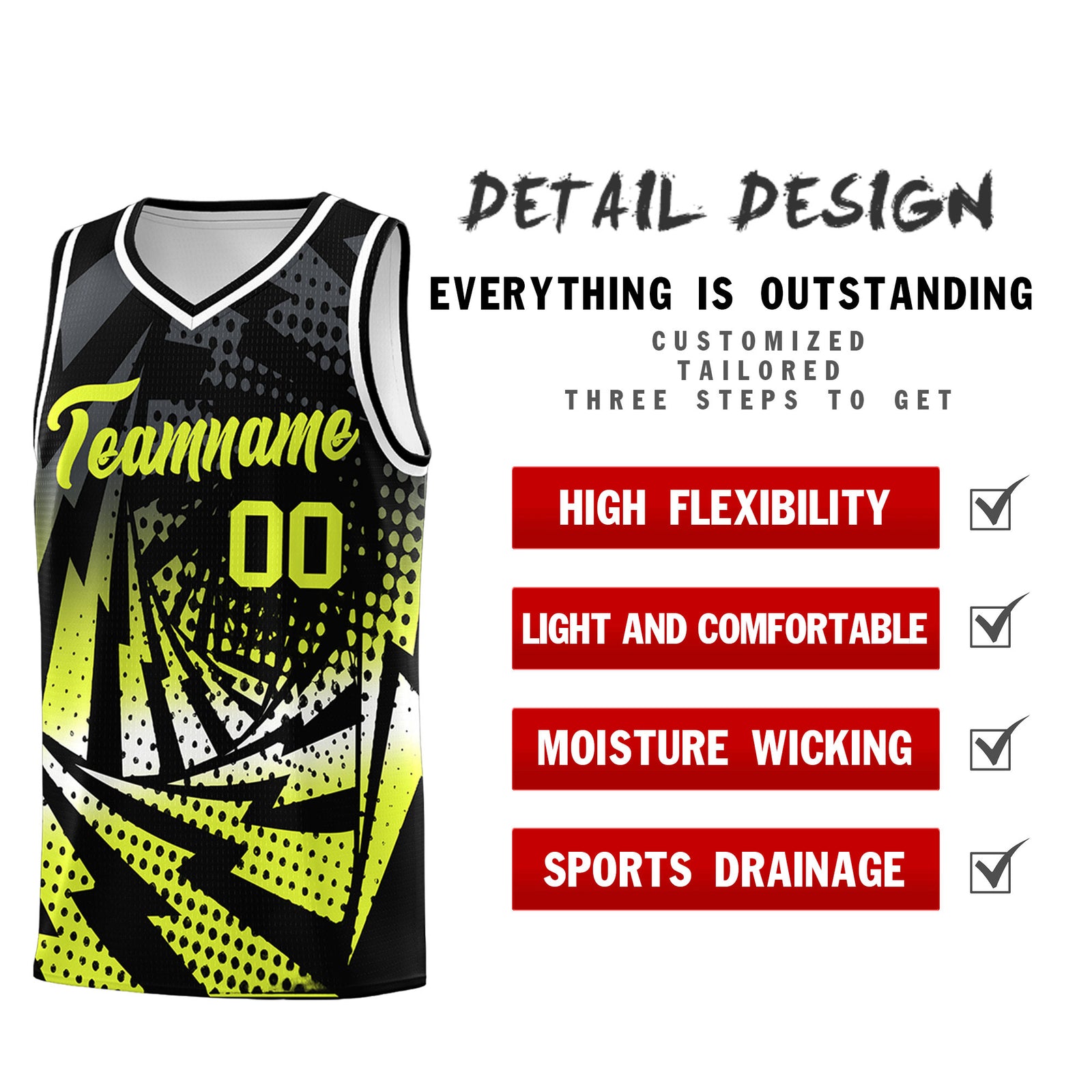 Custom Youth Basketball Jerseys Black Fluorescent Green Lightning Halftone Personalized Team Uniforms
