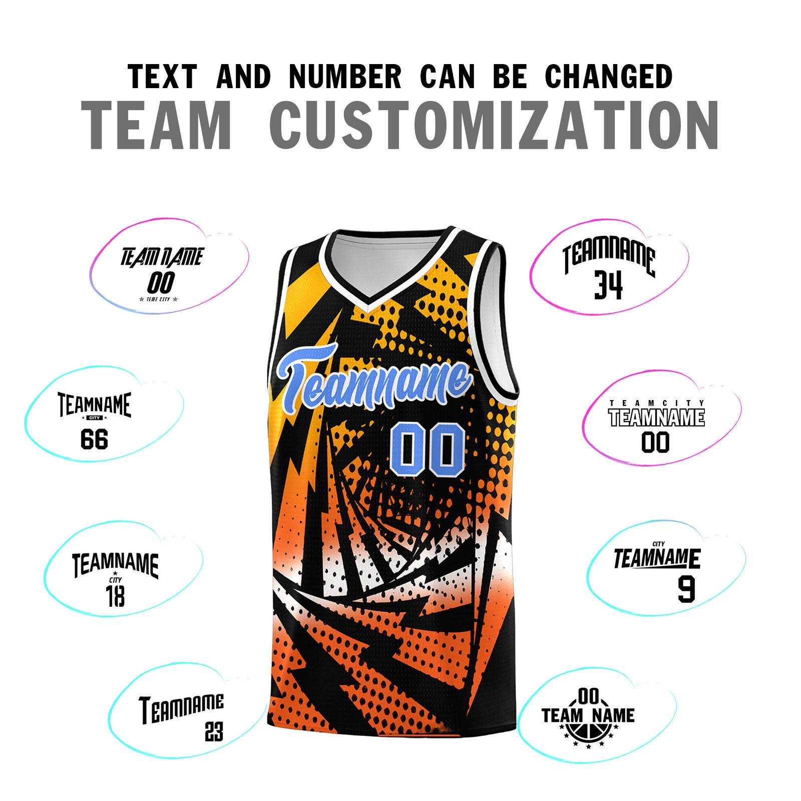 Custom Youth Basketball Jerseys Black Orange Lightning Design Halftone Personalized Uniforms