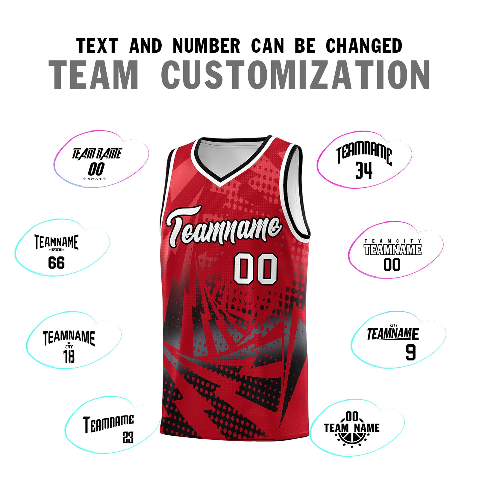 Custom Youth Basketball Jerseys Red Black Lightning Halftone Personalized Team Uniforms