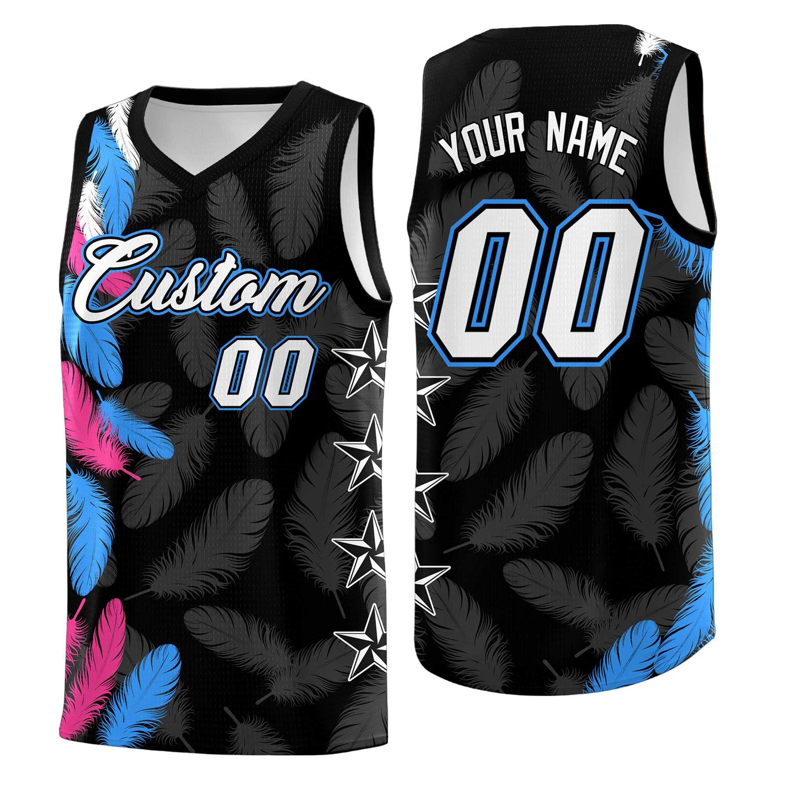 Custom Youth Basketball Jersey Black White Feather Series Sports Uniform