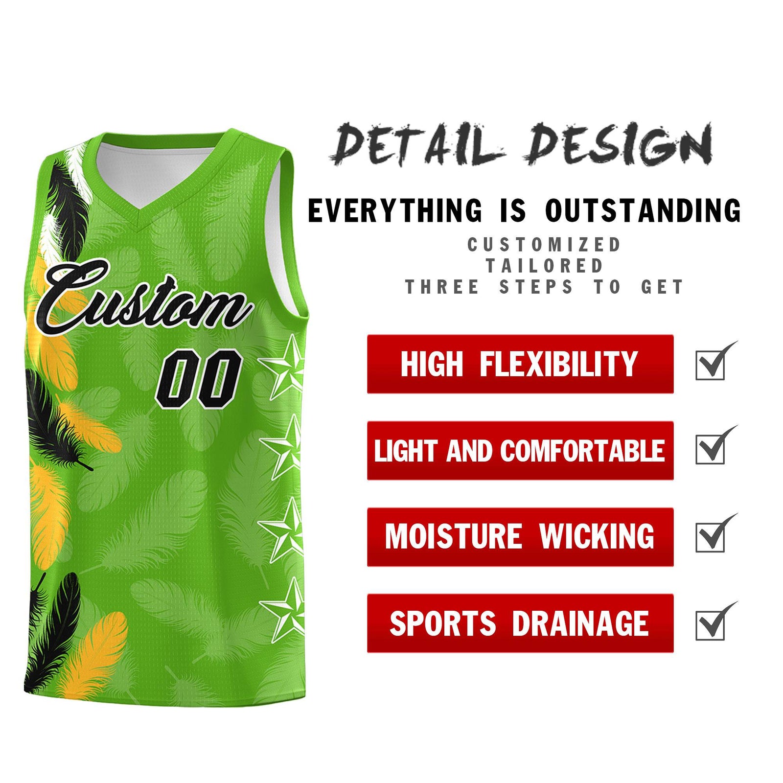 Custom Youth Basketball Jersey Neon Green Black Feather Series Sports Uniform