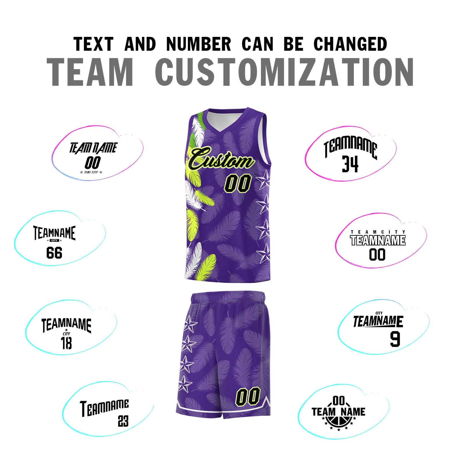 Custom Youth Basketball Jersey Purple Black Feather Series Sports Uniform