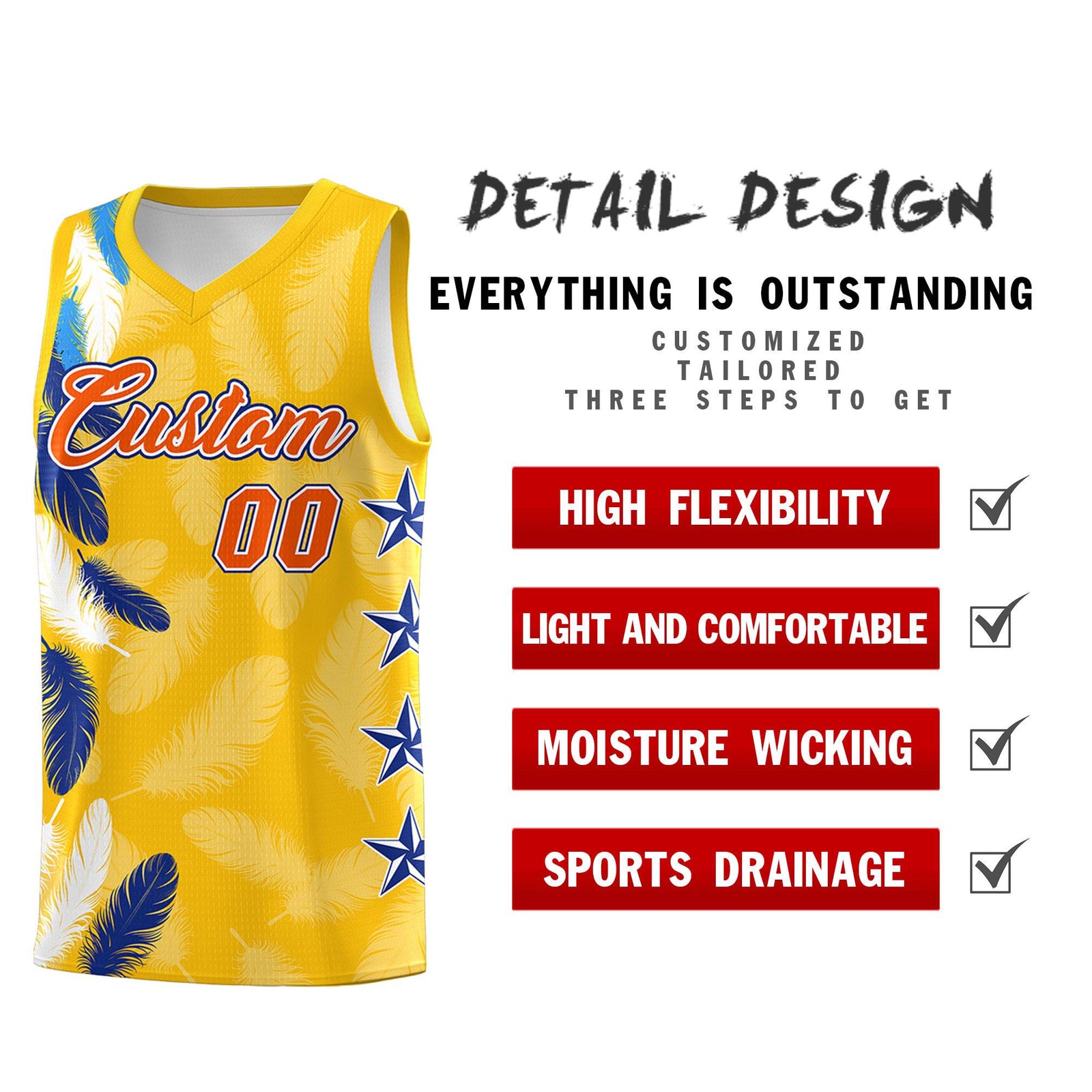 Custom Youth Basketball Jersey Gold Orange Feather Series Sports Uniform