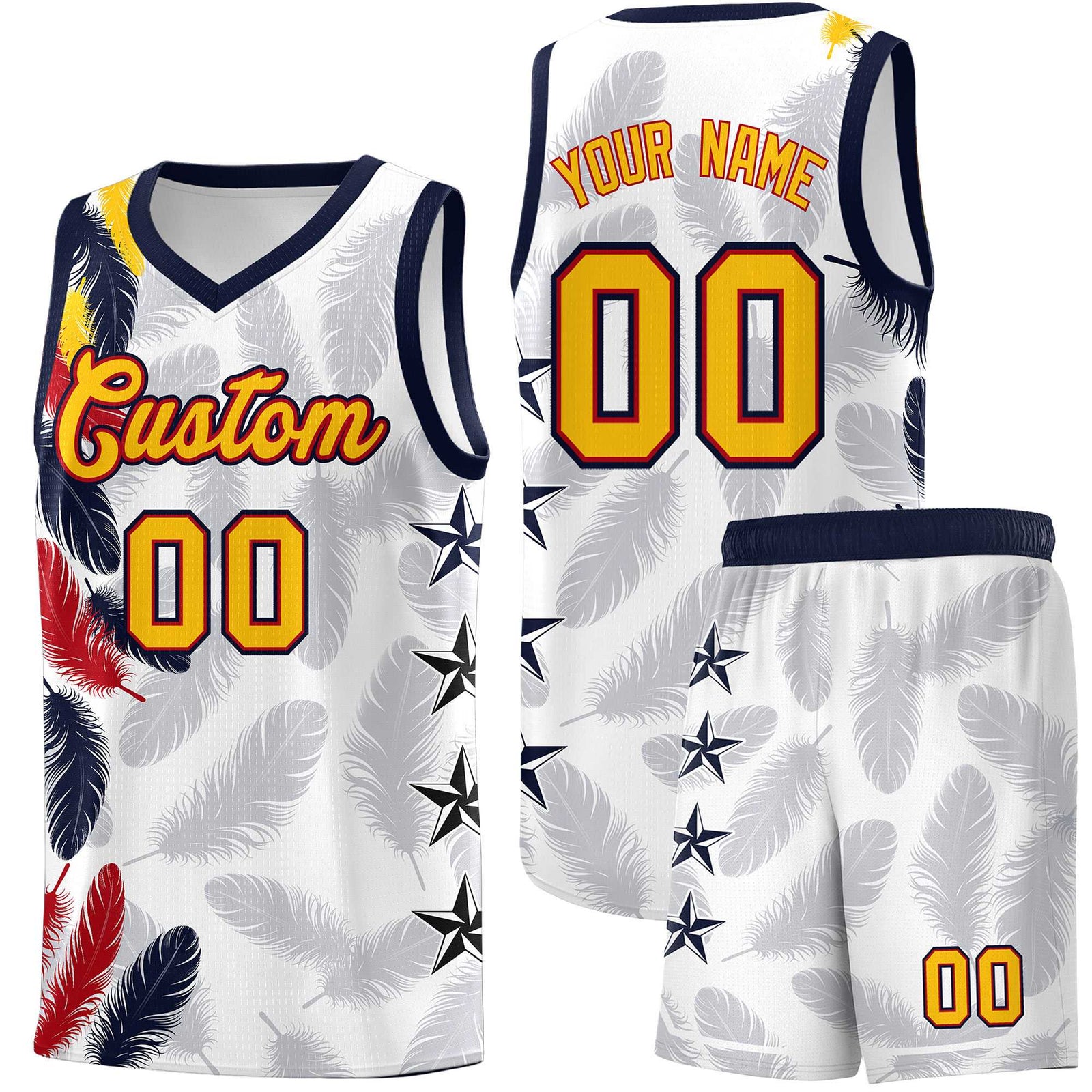 Custom Youth Basketball Jersey White Gold Feather Series Sports Uniform
