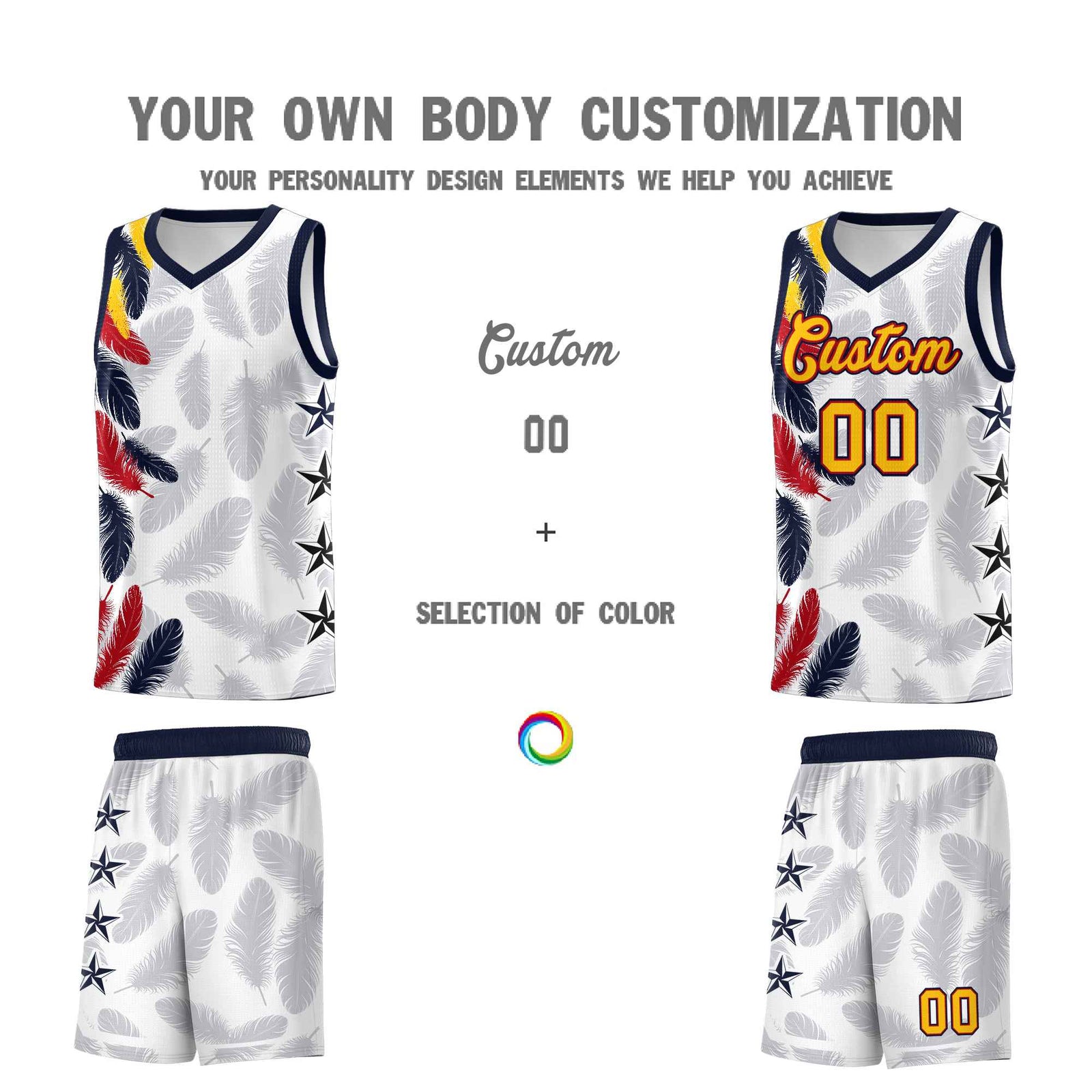 Custom Youth Basketball Jersey White Gold Feather Series Sports Uniform