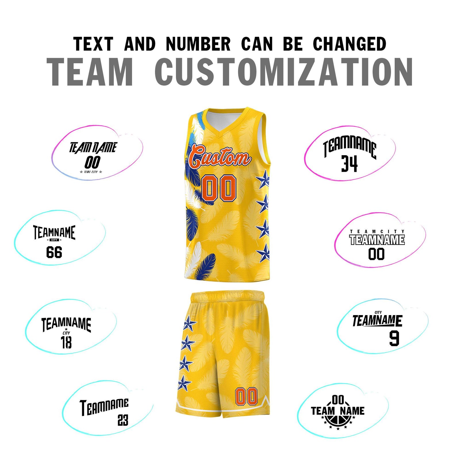 Custom Youth Basketball Jersey Gold Orange Feather Series Sports Uniform