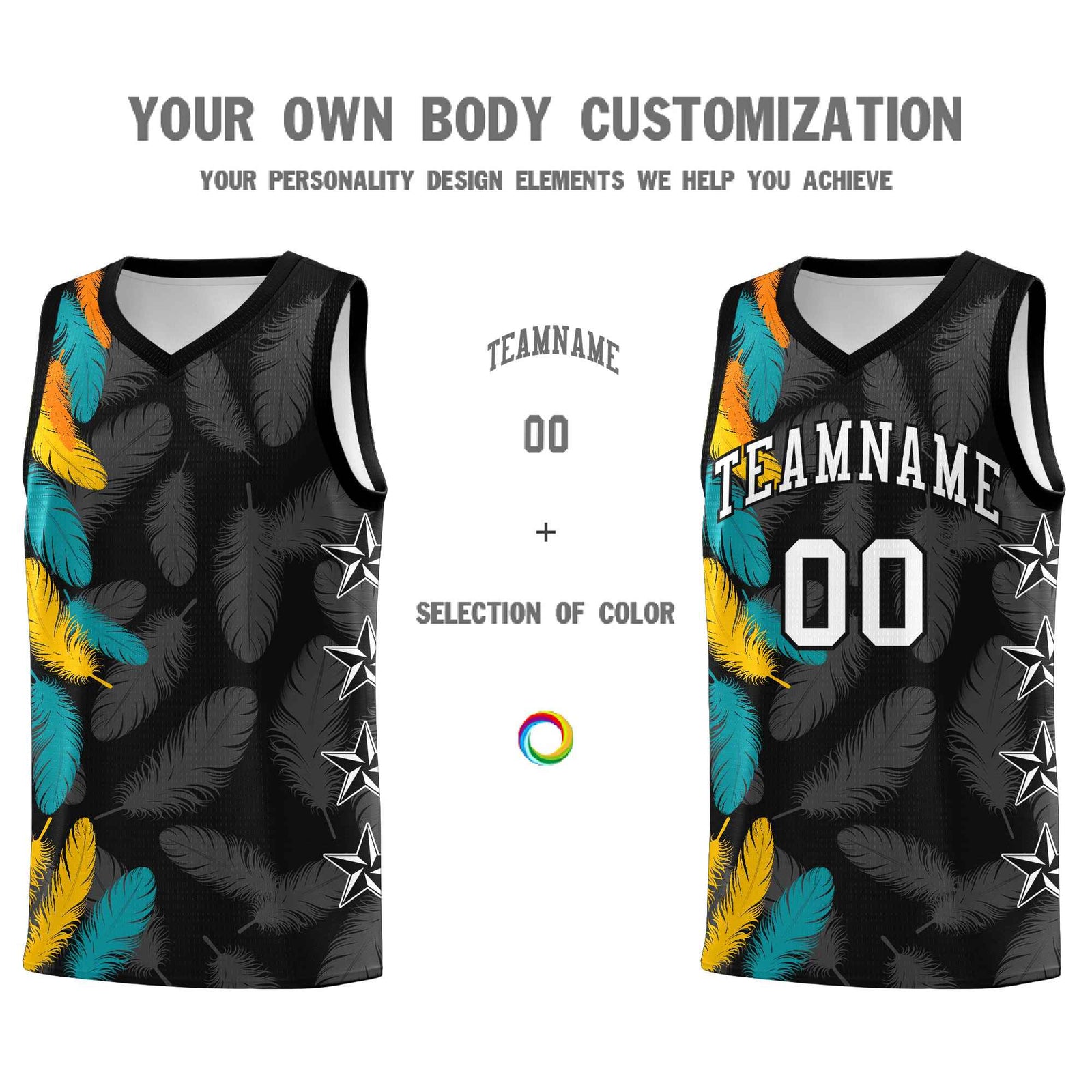 Custom Youth Basketball Jersey Black White Feather Series Sports Uniform