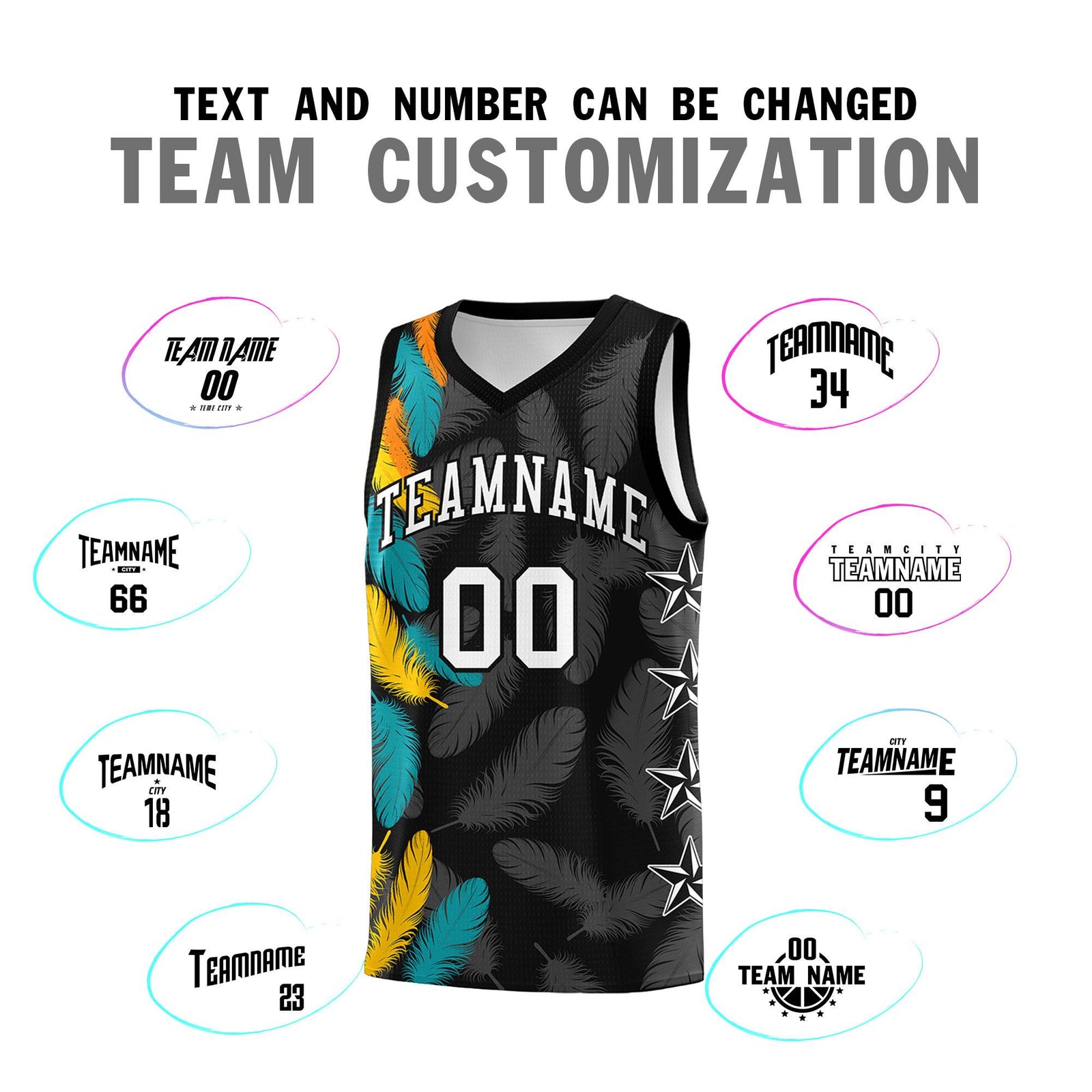 Custom Youth Basketball Jersey Black White Feather Series Sports Uniform