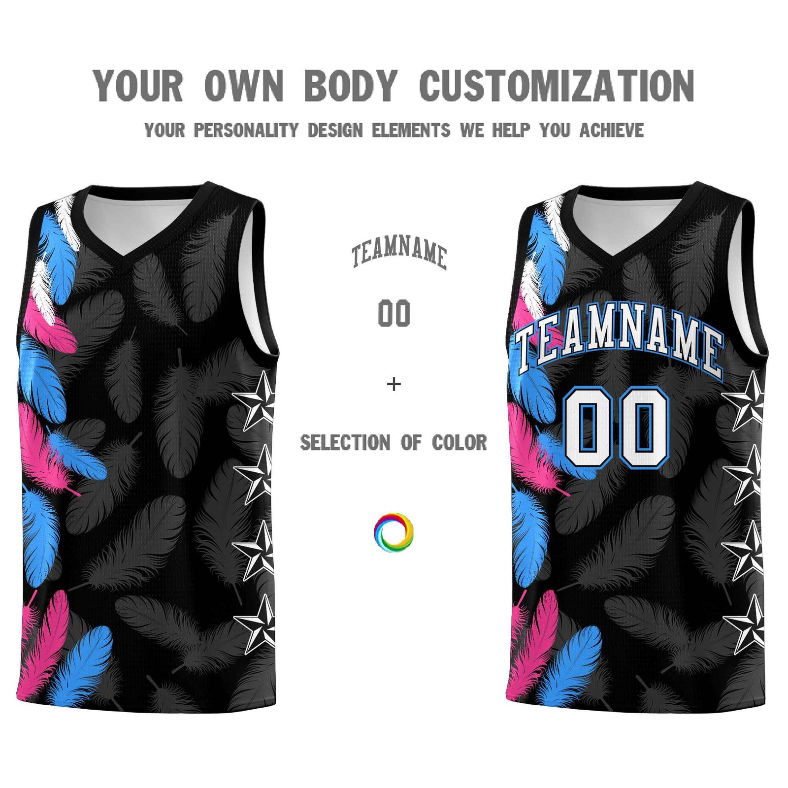 Custom Youth Basketball Jersey Black White Feather Series Sports Uniform