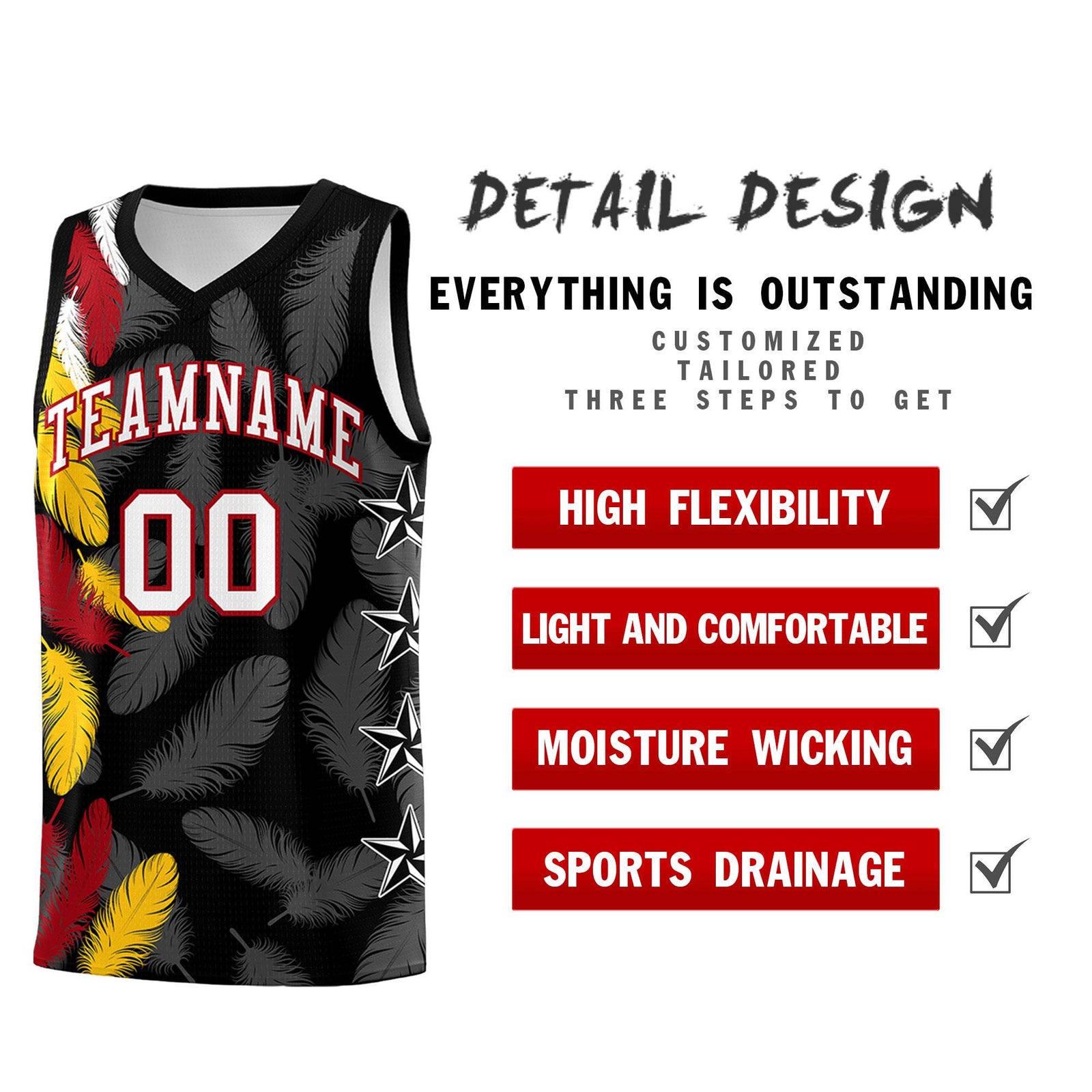 Custom Youth Basketball Jersey Black White Feather Series Sports Uniform