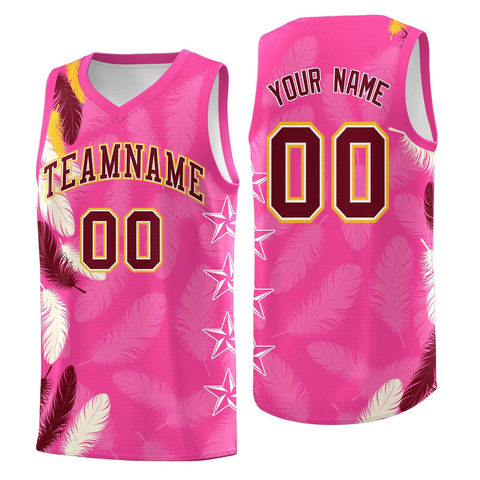 Custom Youth Basketball Jersey Pink Crimson Feather Series Sports Uniform