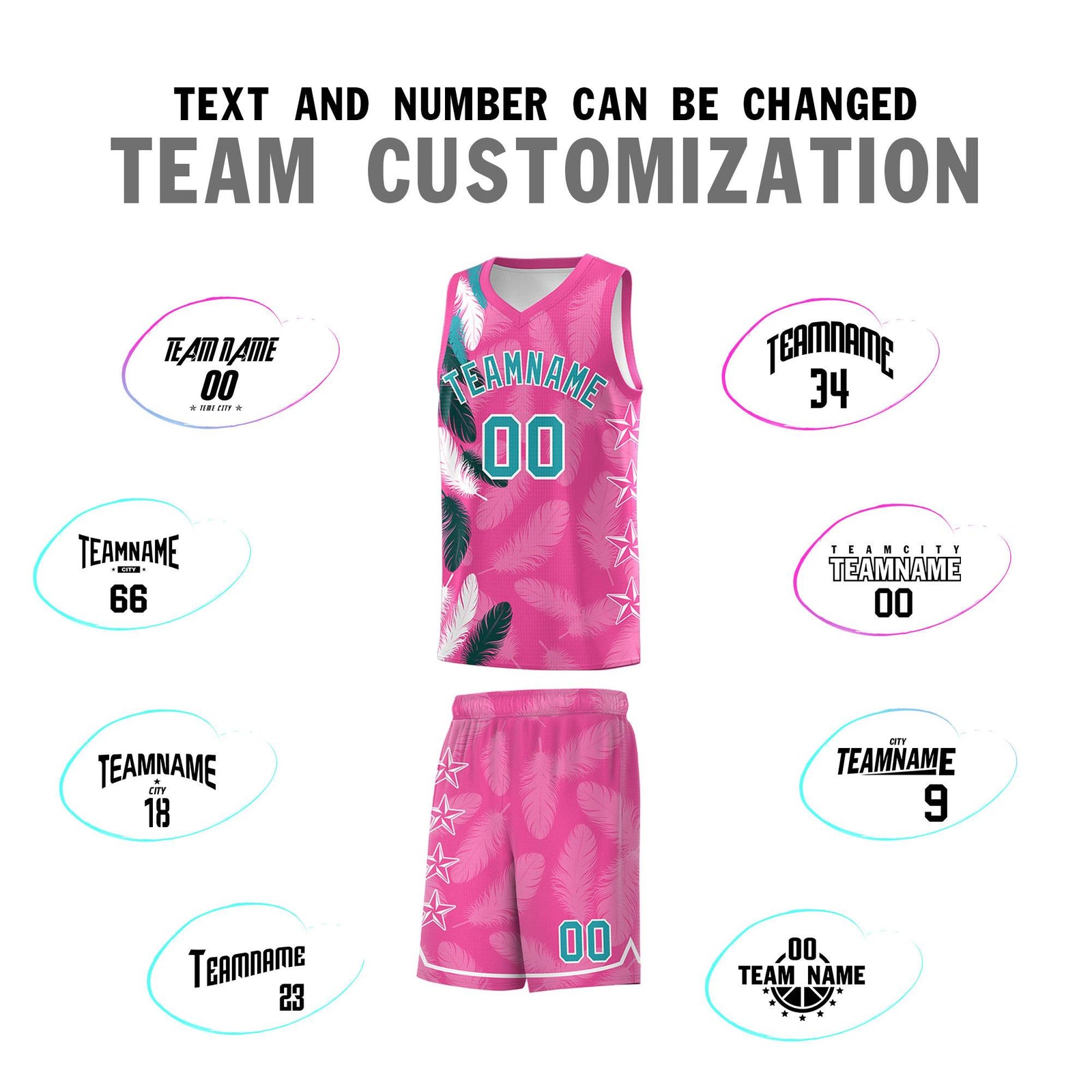 Custom Youth Basketball Jersey Pink Aqua Feather Series Sports Uniform