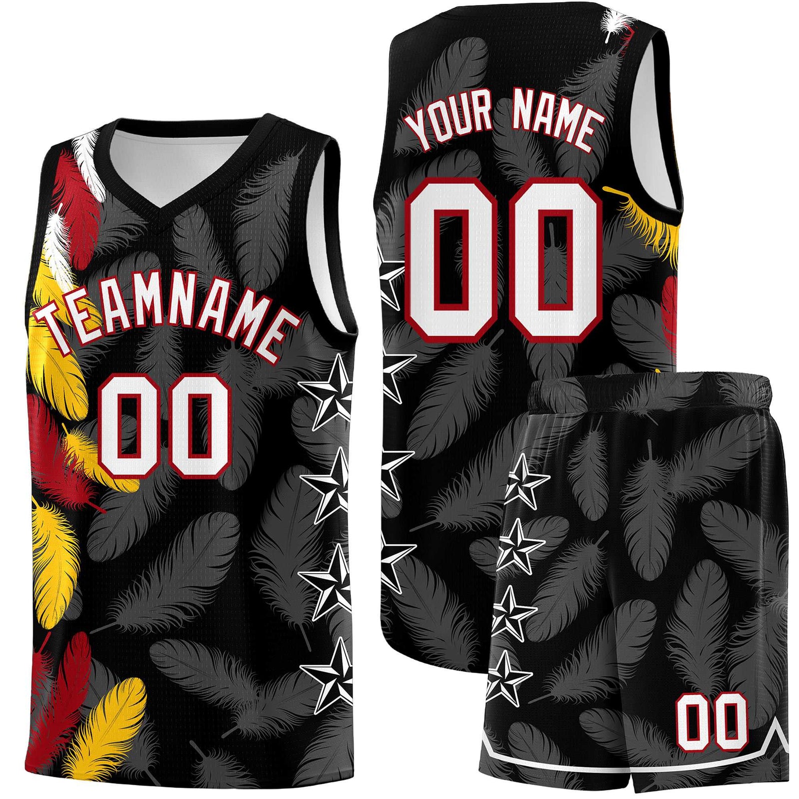 Custom Youth Basketball Jersey Black White Feather Series Sports Uniform