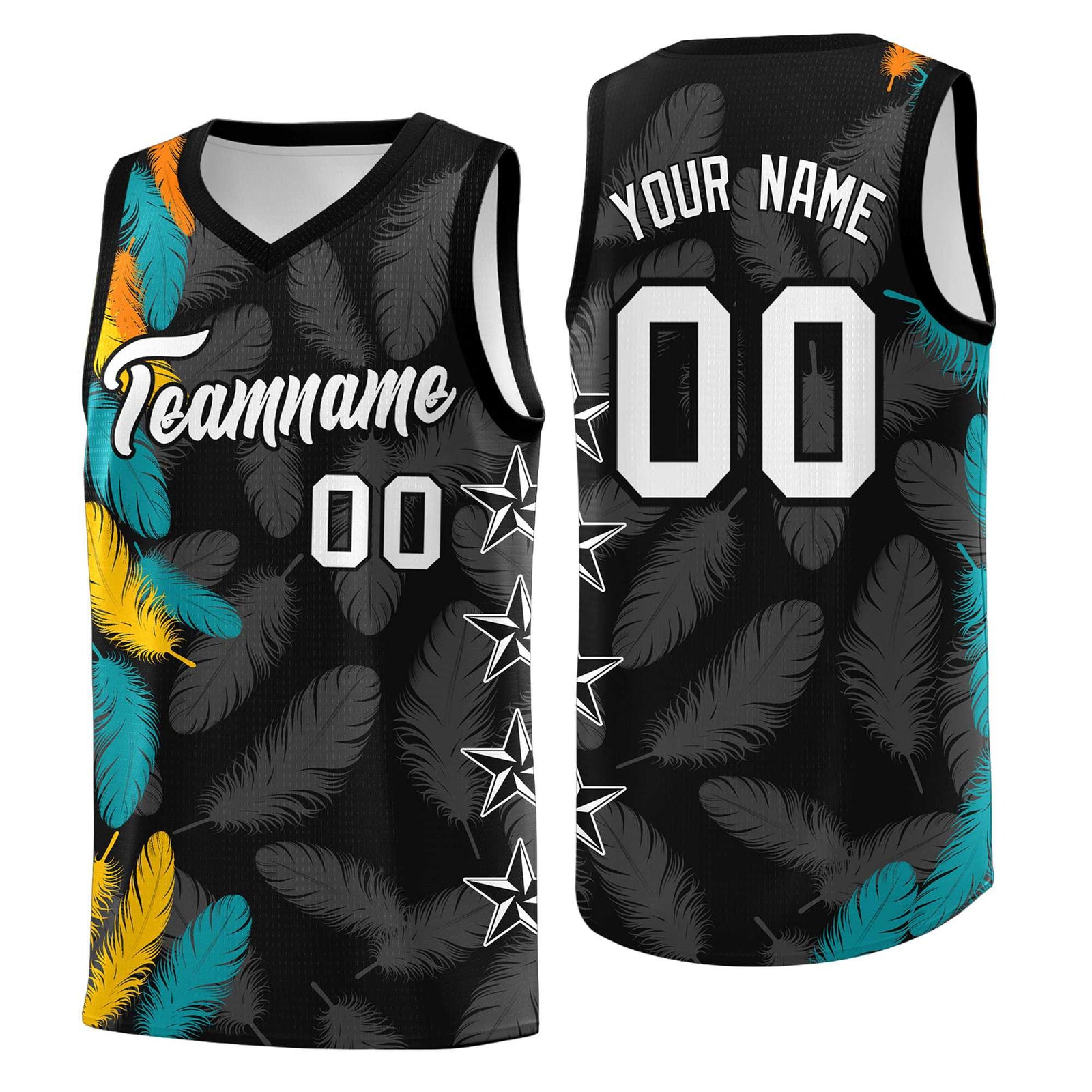 Custom Youth Basketball Jersey Black White Feather Series Sports Uniform