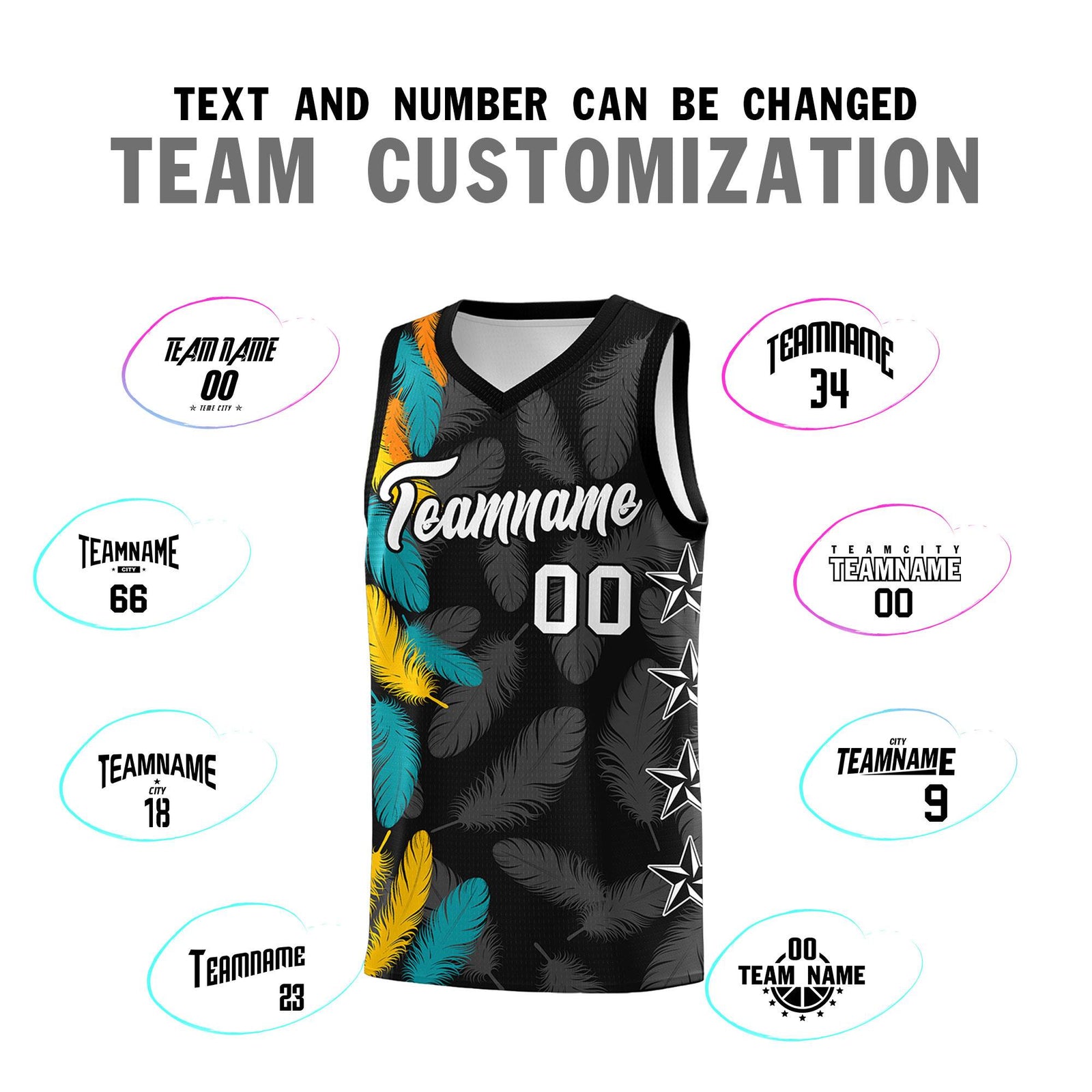 Custom Youth Basketball Jersey Black White Feather Series Sports Uniform