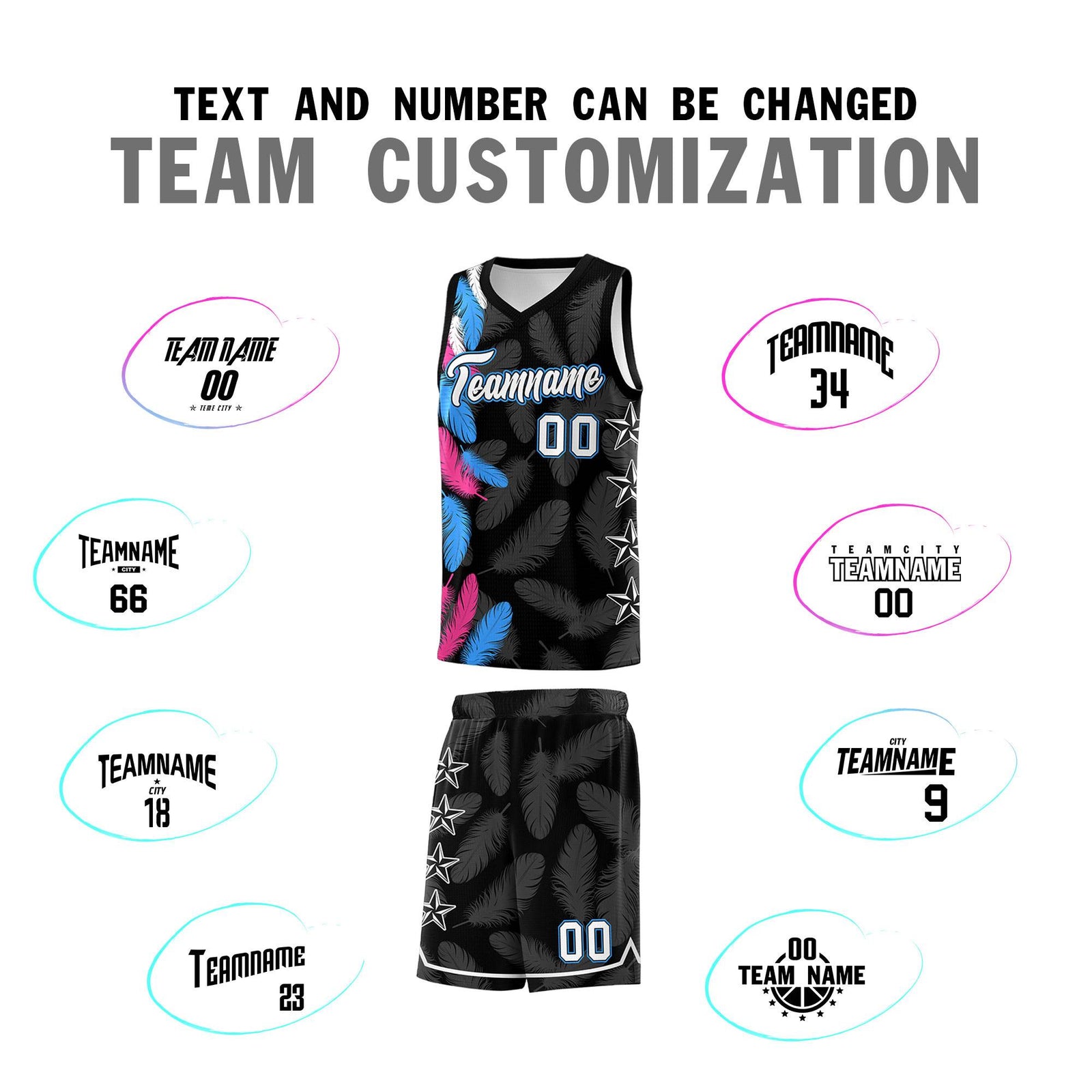 Custom Youth Basketball Jersey Black White Feather Series Sports Uniform