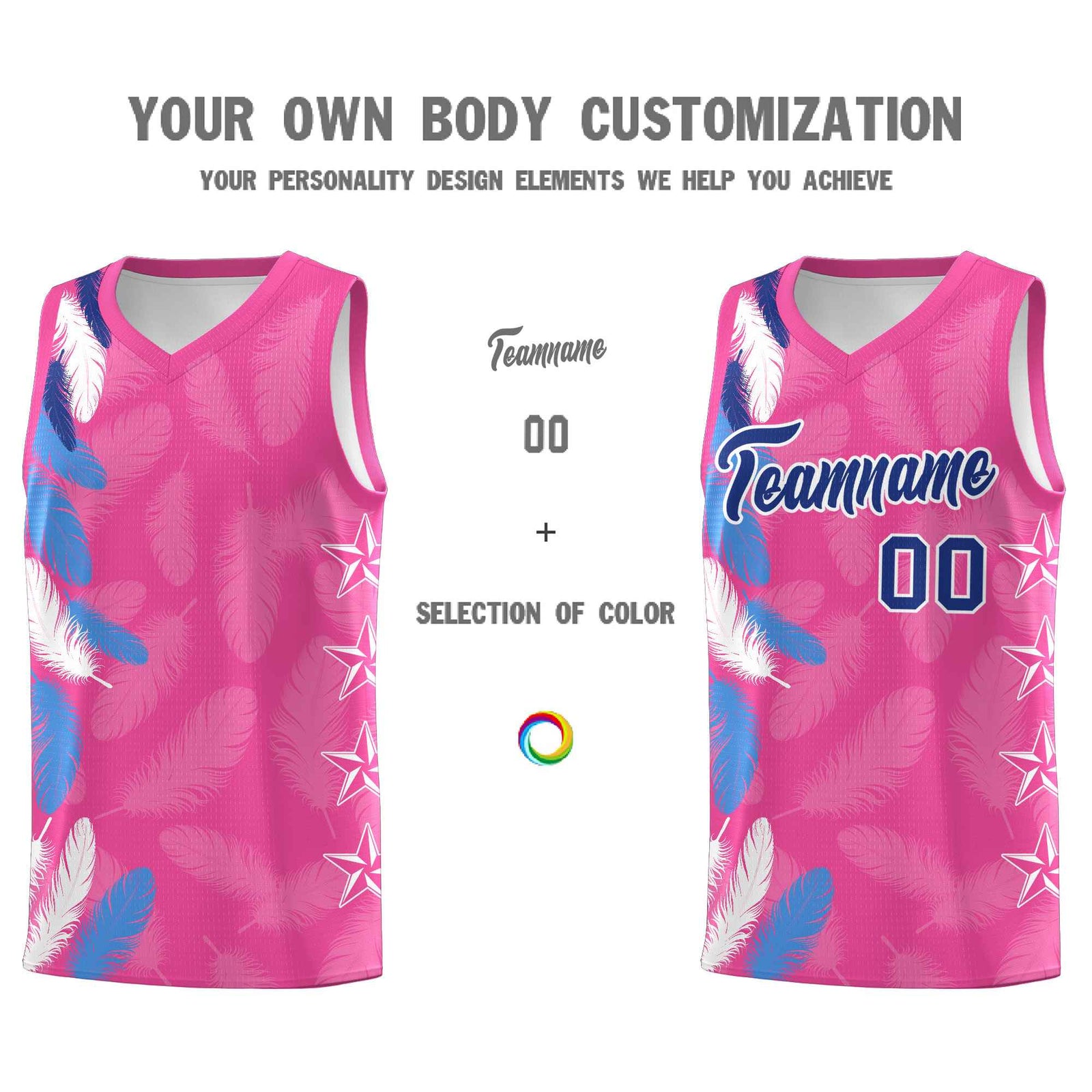 Custom Youth Basketball Jersey Pink Royal Feather Series Sports Uniform