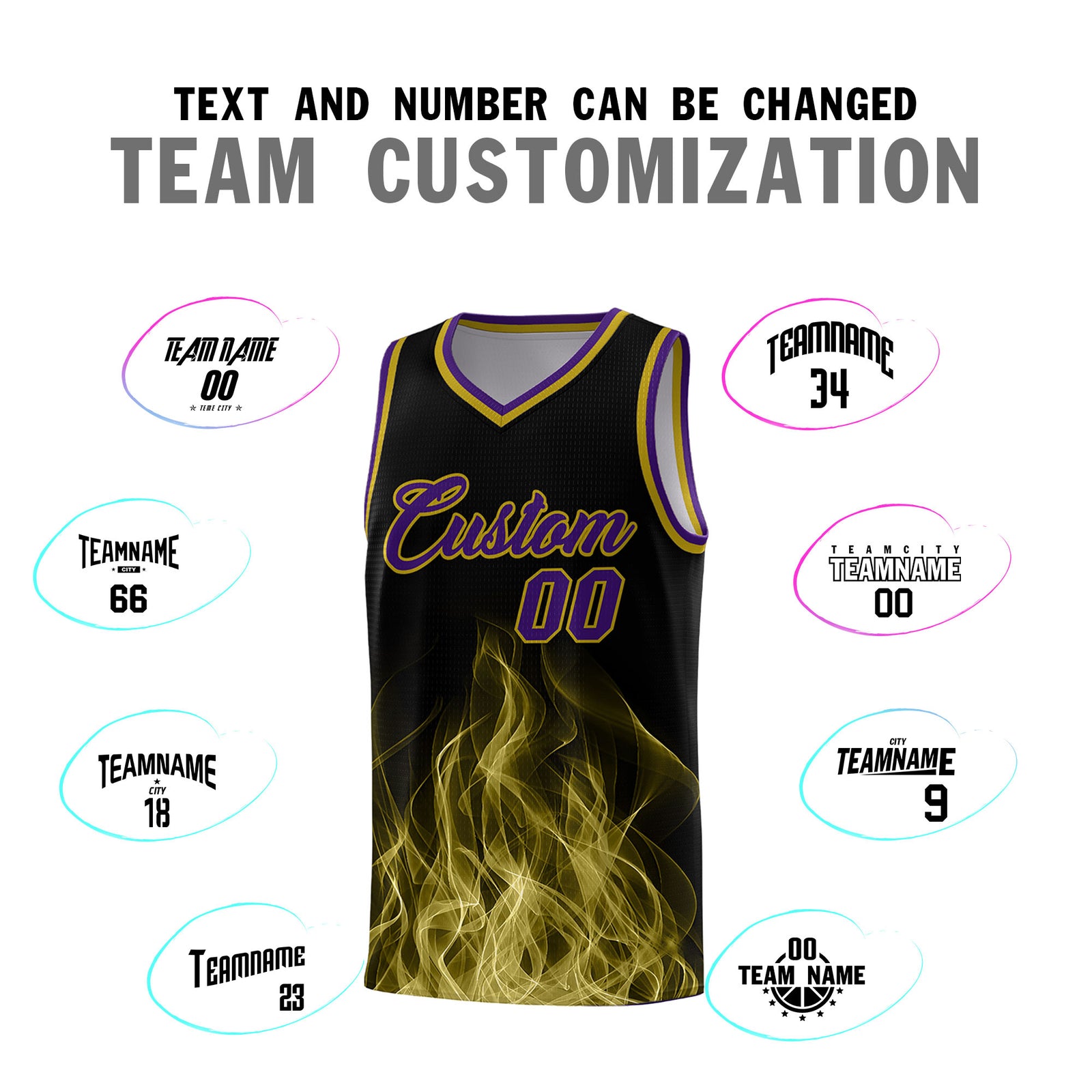 Custom Youth Basketball Jersey Black Purple Flame Design Unique Team Uniform Set