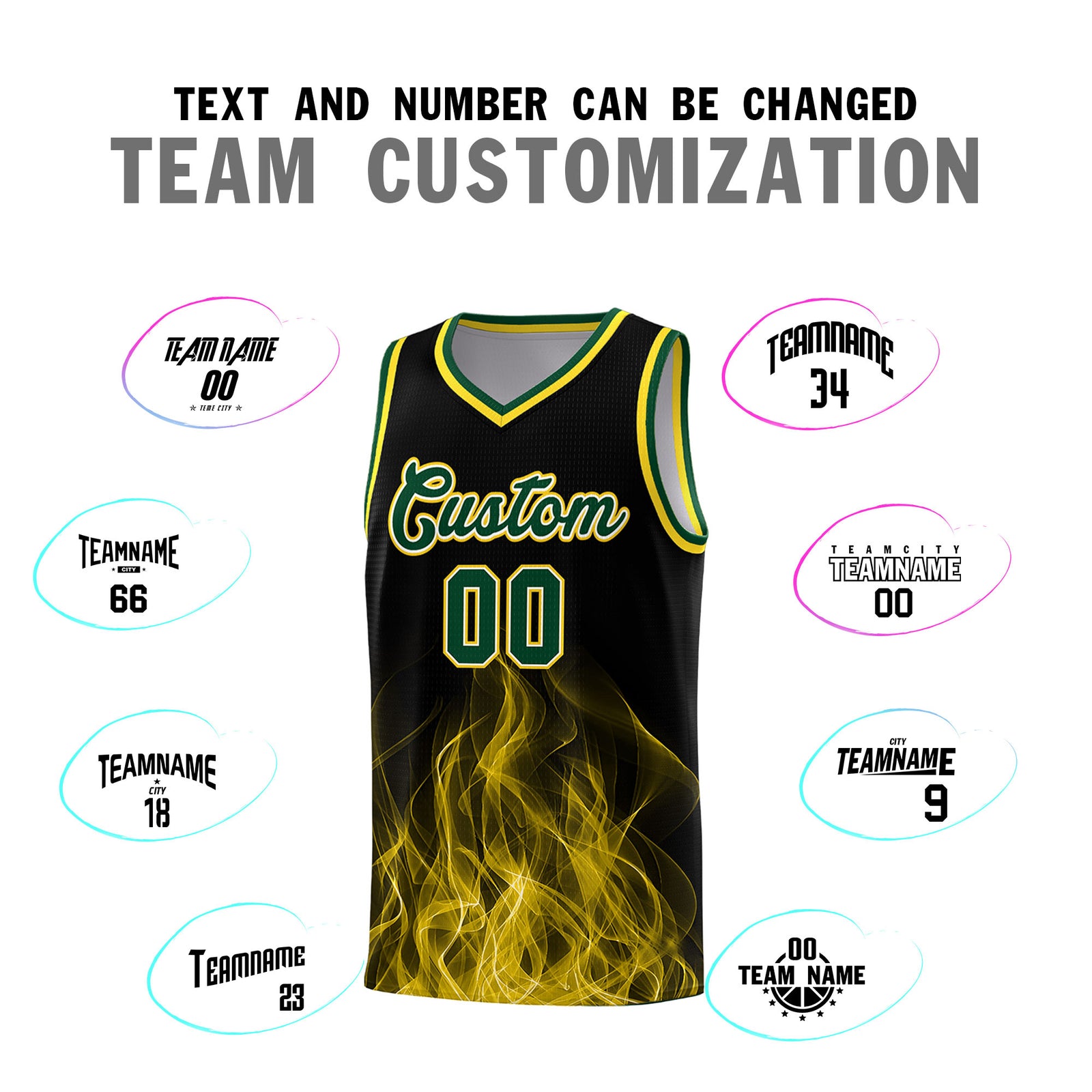 Custom Youth Basketball Jersey Black Gold Flame Design Personalized Team Uniform Set