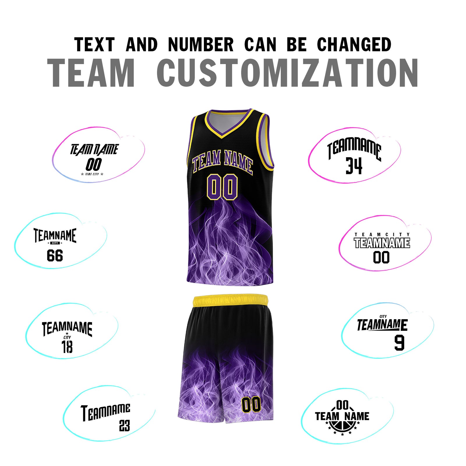 Custom Youth Basketball Jersey Black Gold Flame Design Personalized Team Uniform Set