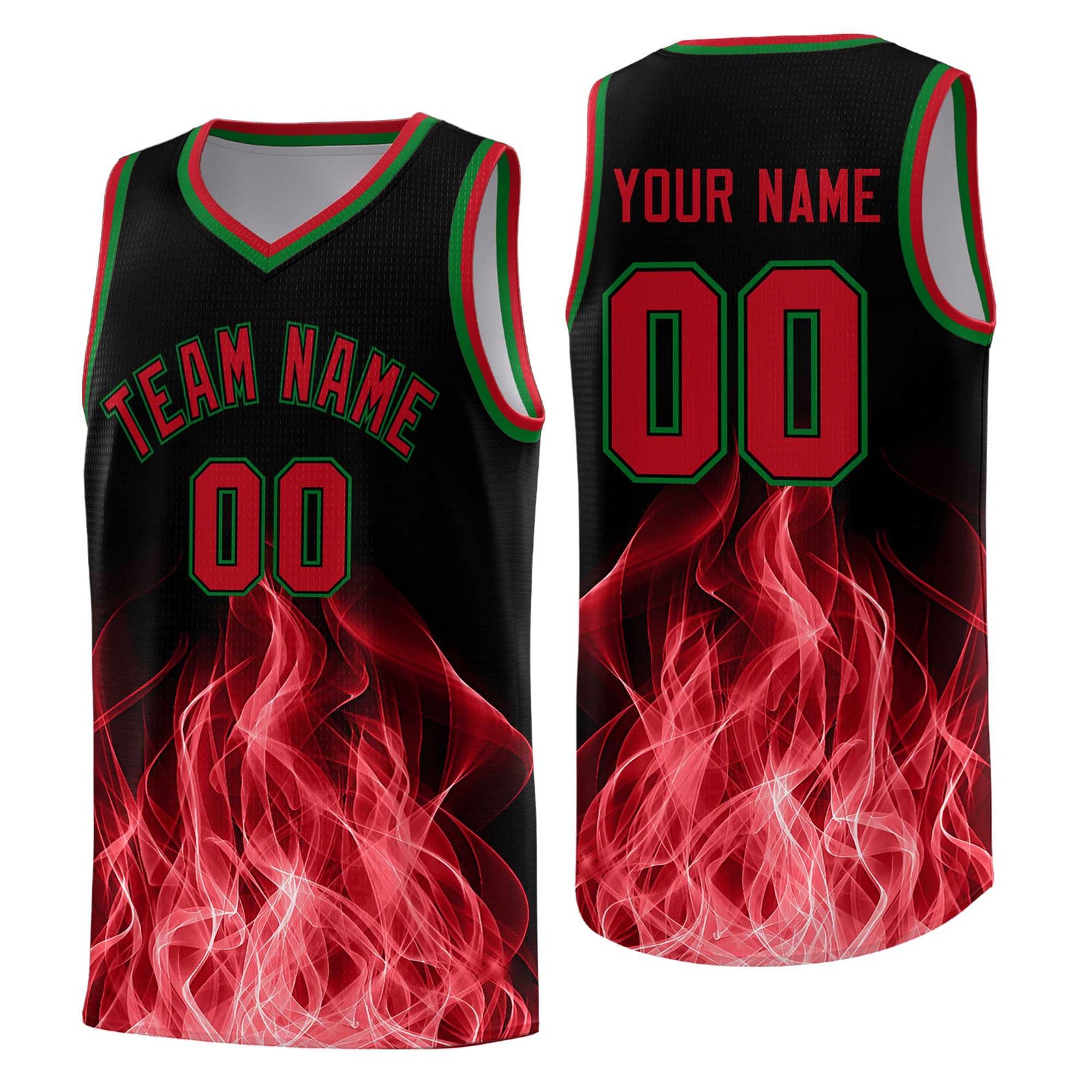 Custom Youth Basketball Jersey Black Red Flame Fire Design Personalized Team Uniform Set