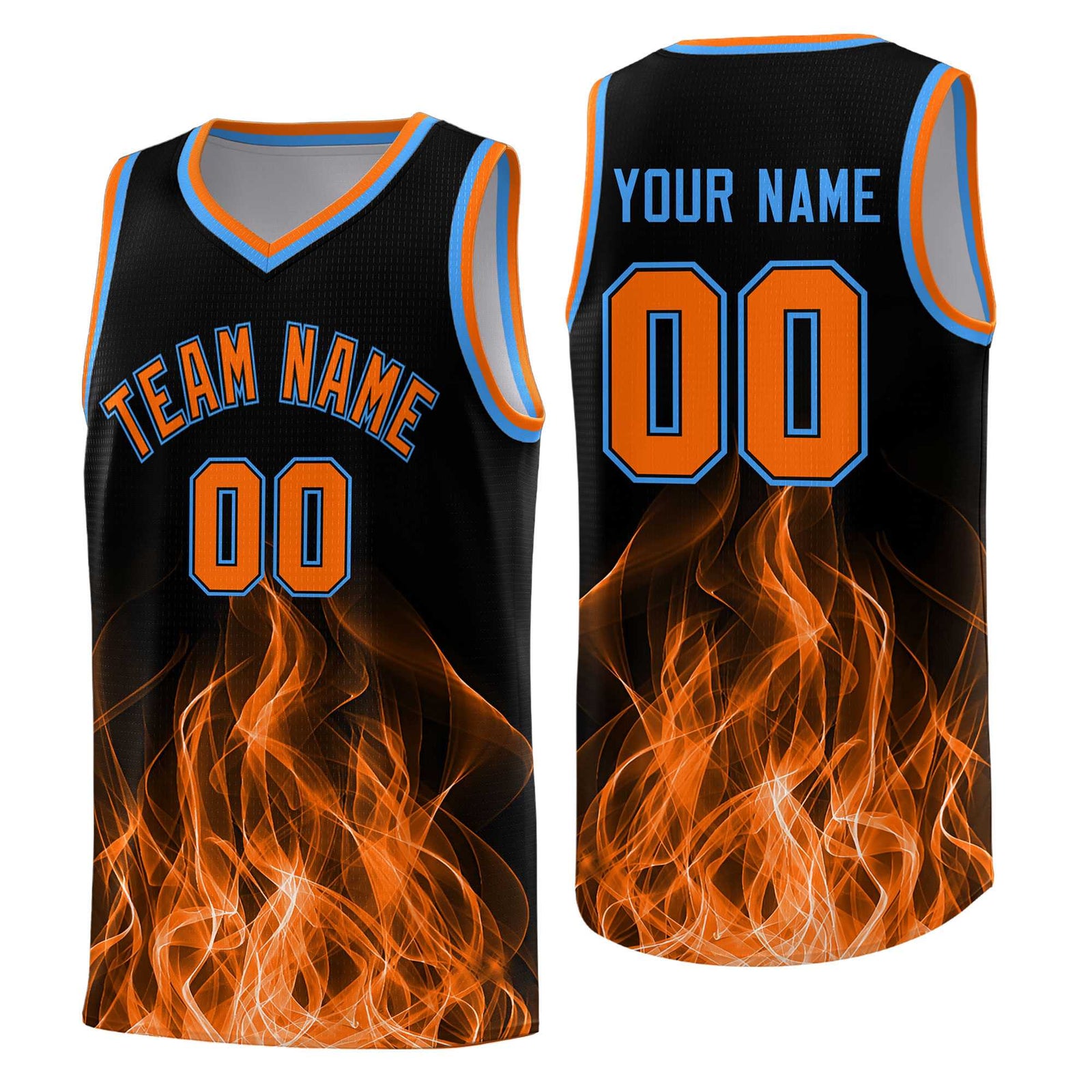 Custom Youth Basketball Jersey Black Orange Flame Design Personalized Team Uniform Set