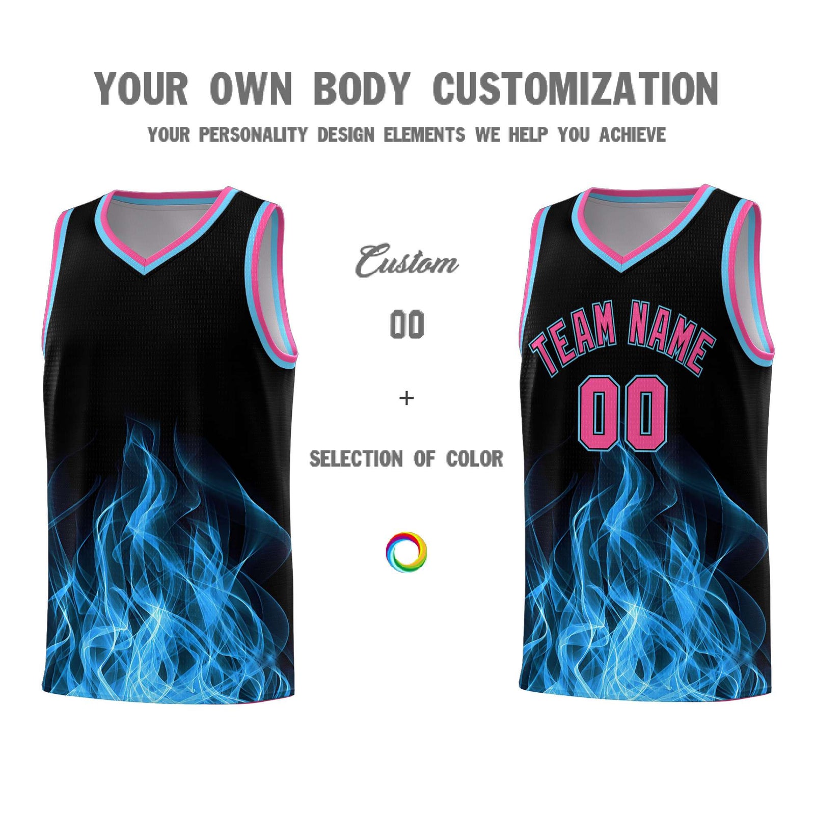 Custom Youth Basketball Jersey Black Pink Flame Design Personalized Team Uniform Set