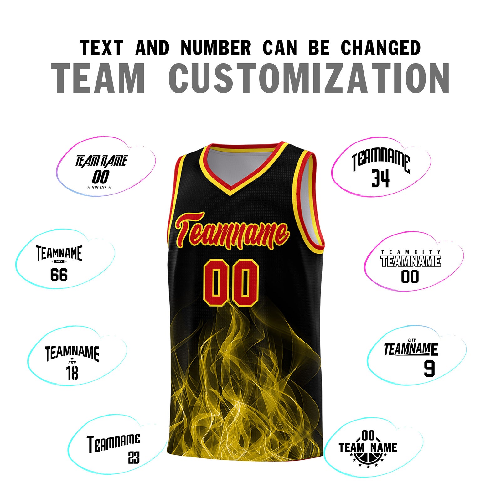 Custom Youth Basketball Jersey Black Gold Flame Design Unique Team Uniform Set