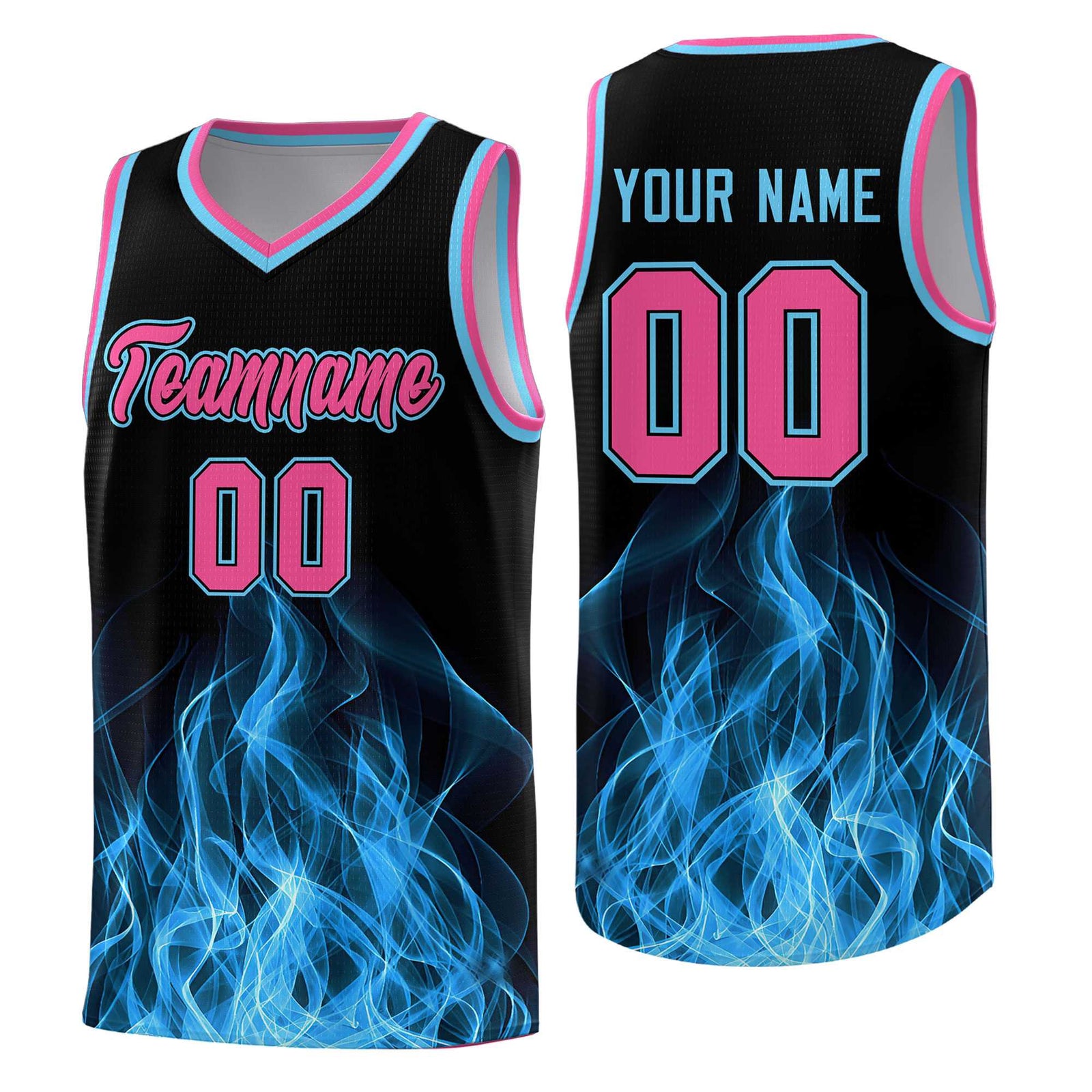 Custom Youth Basketball Jersey Black Pink Flame Design Personalized Team Uniform Set