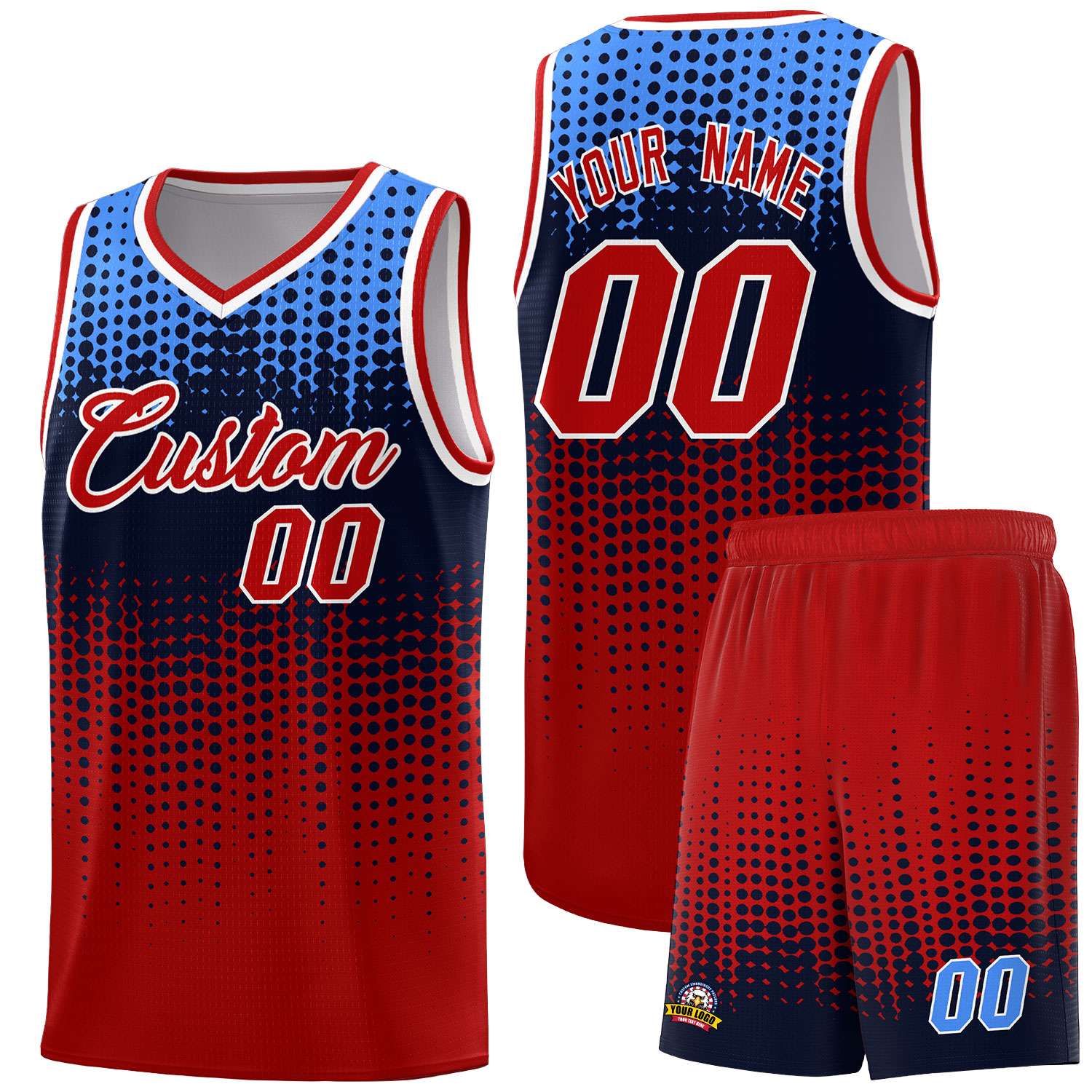 Custom Red Gradient Dots Design Pattern Sports Uniform Basketball Jersey