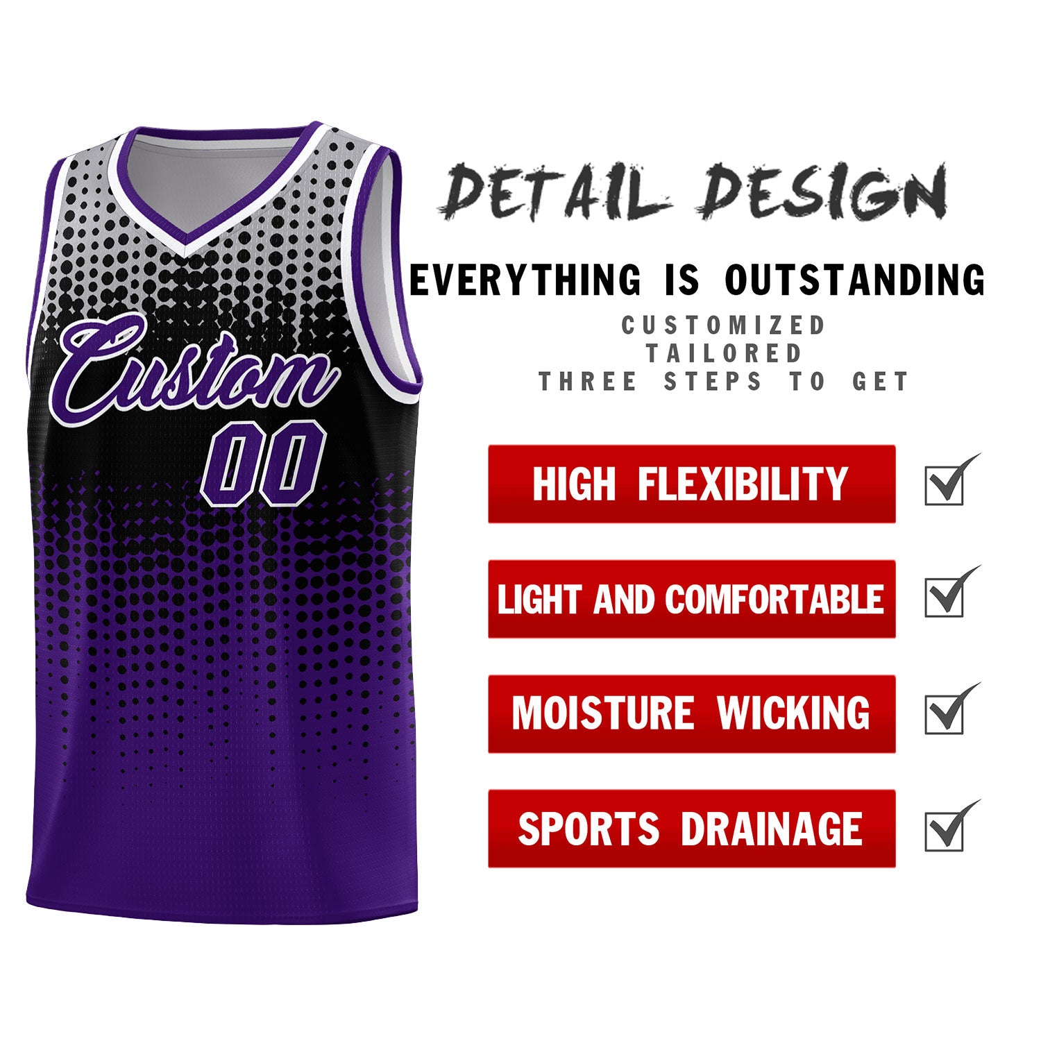 Custom Purple Gradient Dots Design Pattern Sports Uniform Basketball Jersey