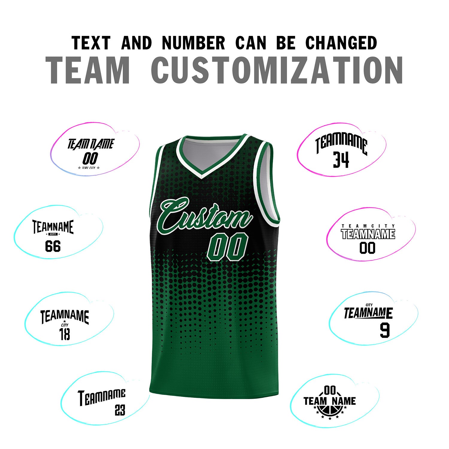 Custom Kelly Green Gradient Dots Design Pattern Sports Uniform Basketball Jersey