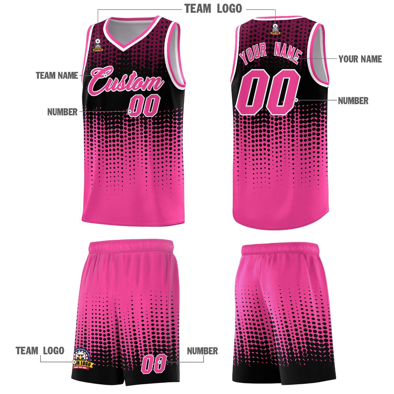 Custom Pink Gradient Dots Design Pattern Sports Uniform Basketball Jersey