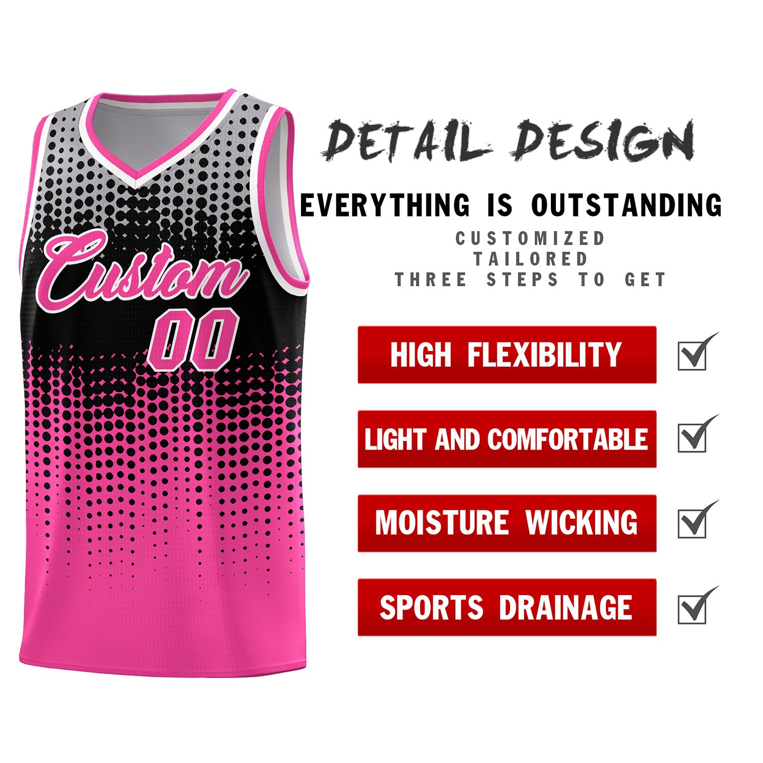 Custom Pink Gradient Dots Design Pattern Sports Uniform Basketball Jersey