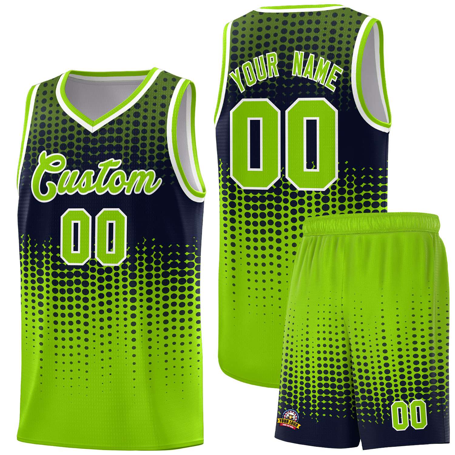 Custom Neon Green Gradient Dots Design Pattern Sports Uniform Basketball Jersey