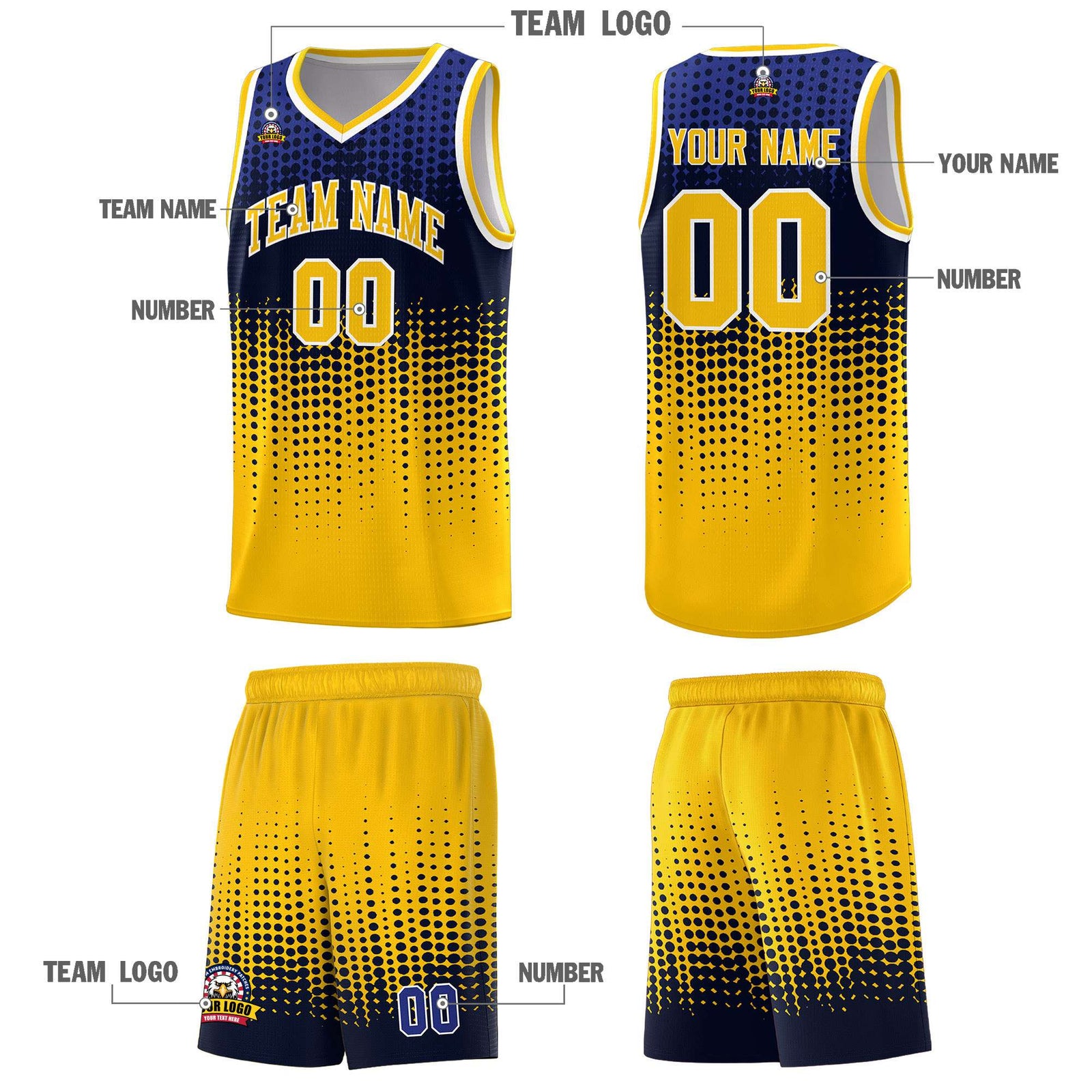 Custom Yellow Gradient Dots Design Pattern Sports Uniform Basketball Jersey