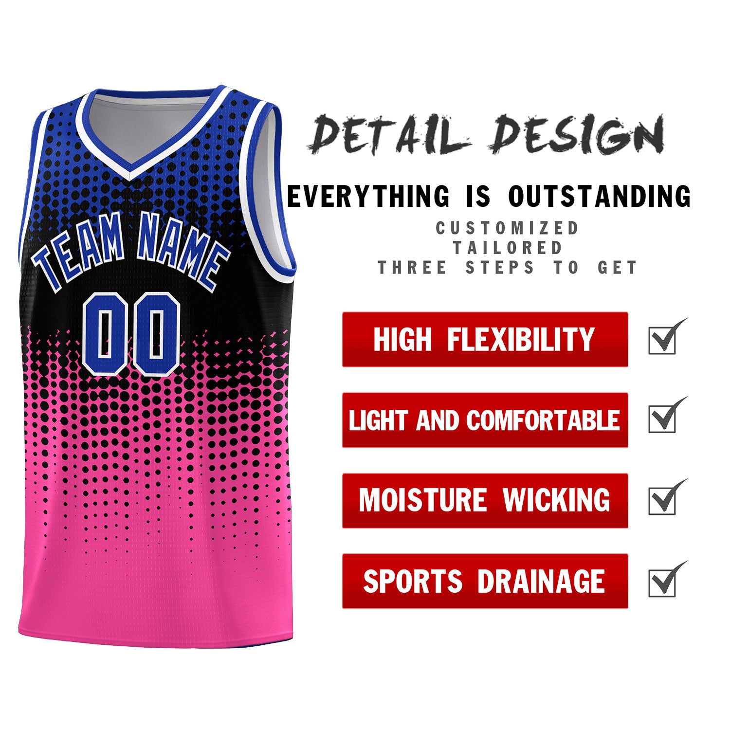 Custom Pink Gradient Dots Design Pattern Sports Uniform Basketball Jersey