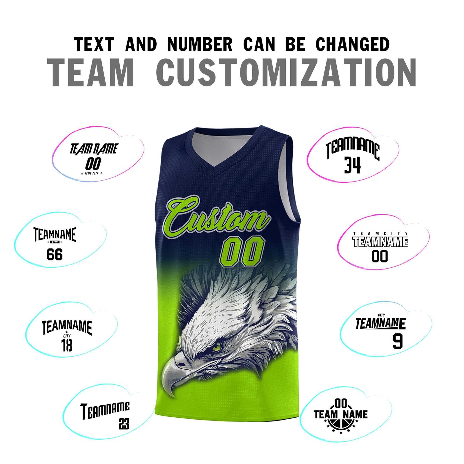 Custom Navy Neon Green Basketball Kits with Eagle Pattern