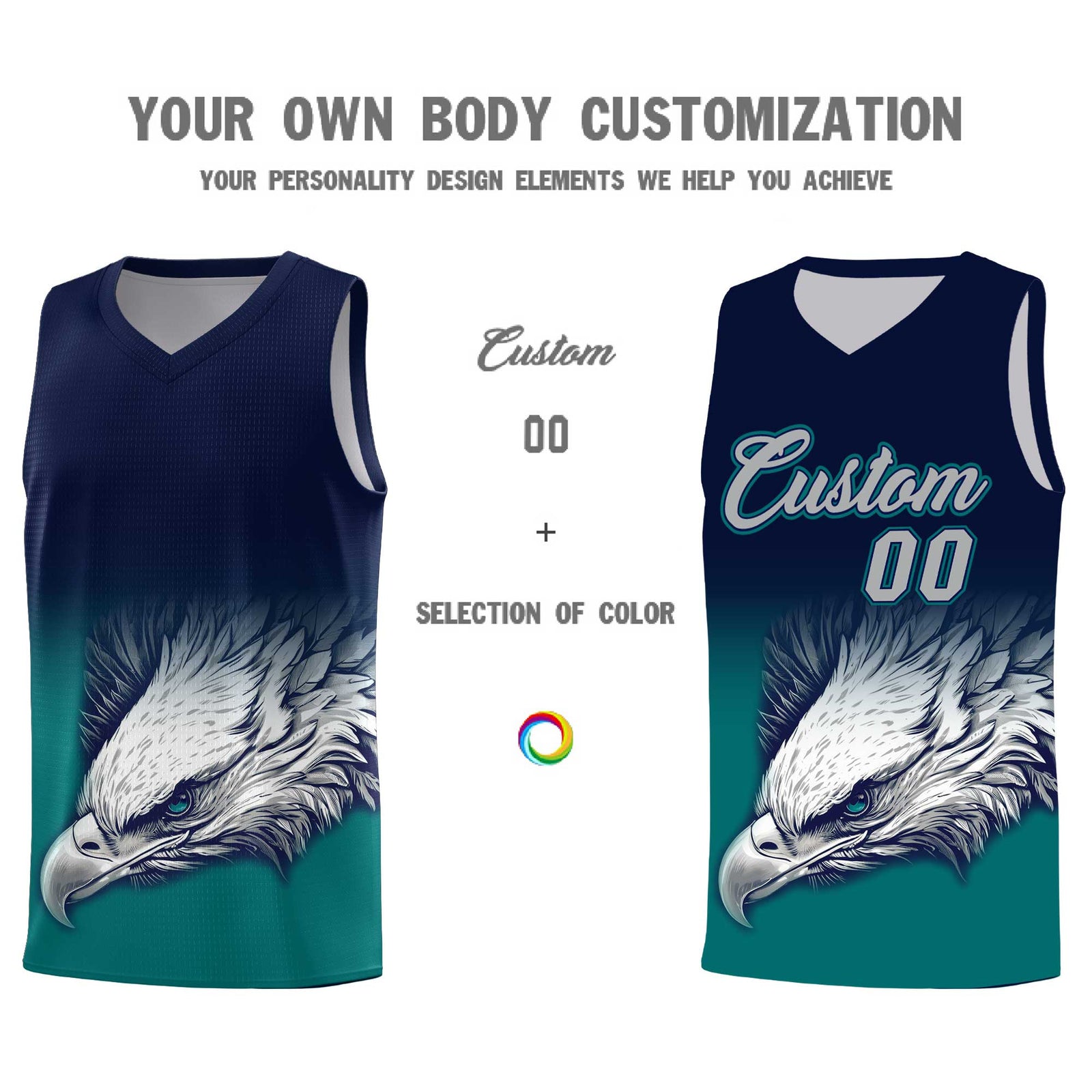Custom Navy Teal Basketball Kits with Eagle Pattern