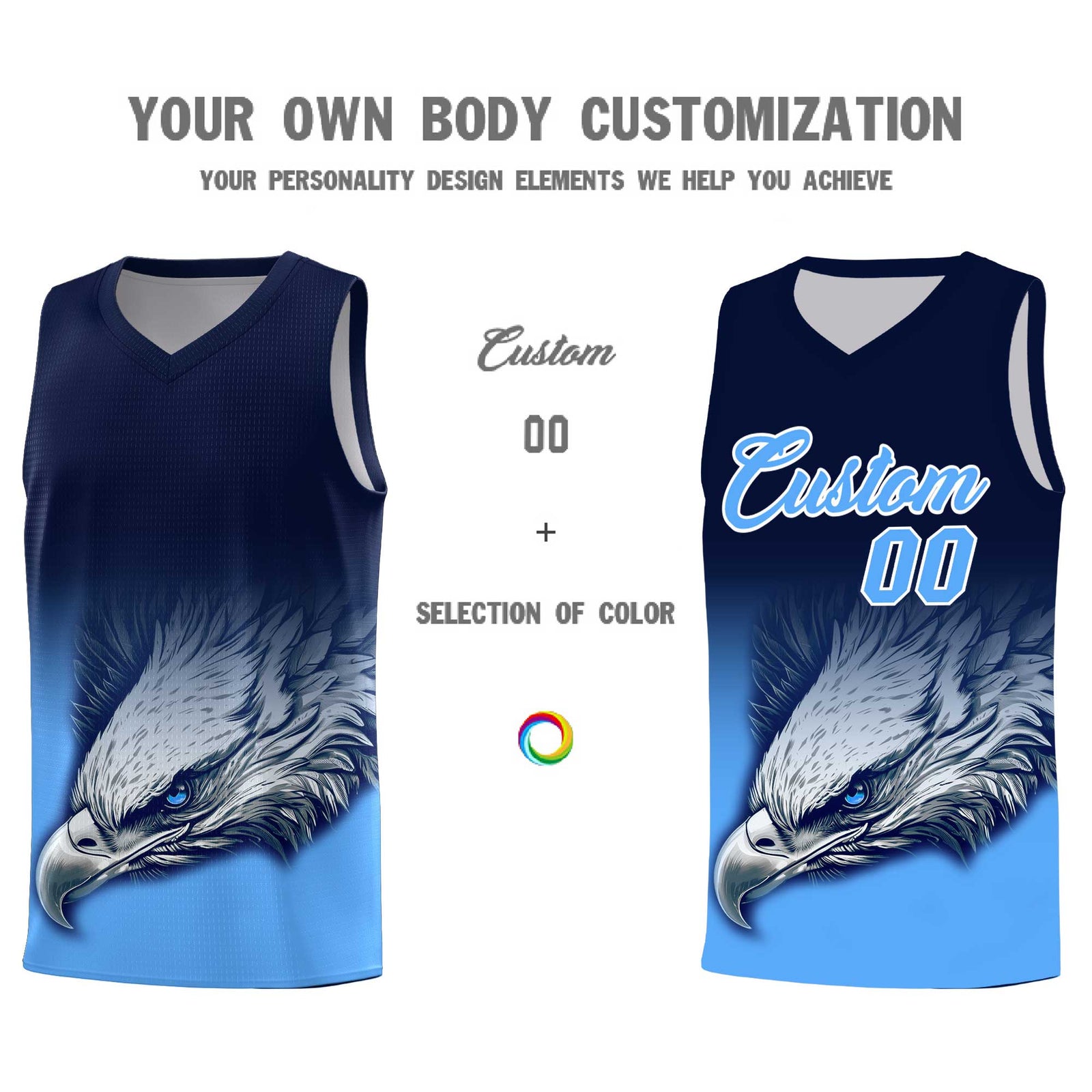 Custom Navy Powder Blue Basketball Kits with Eagle Pattern