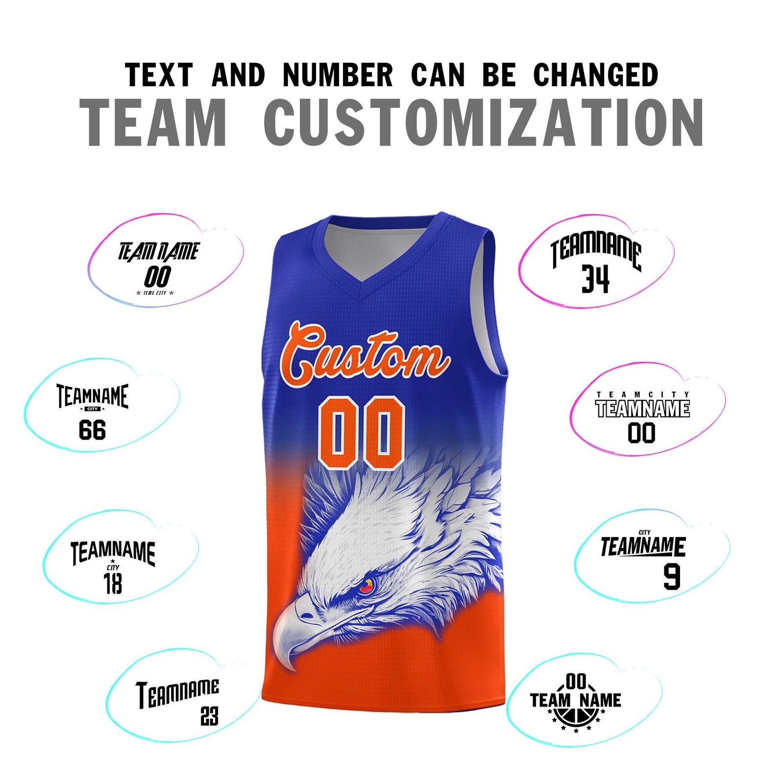 Custom Royal Orange Basketball Kits with Eagle Pattern