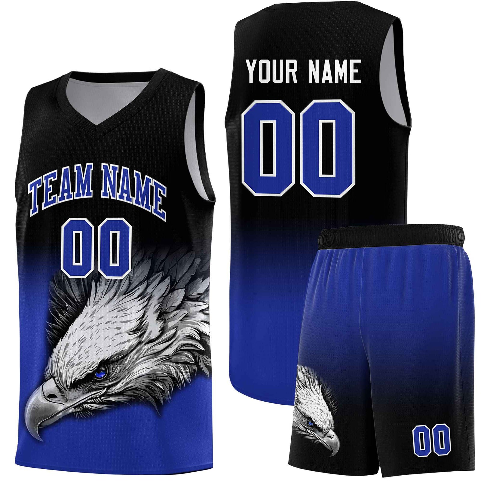 Custom Black Yellow Basketball Kits with Eagle Pattern