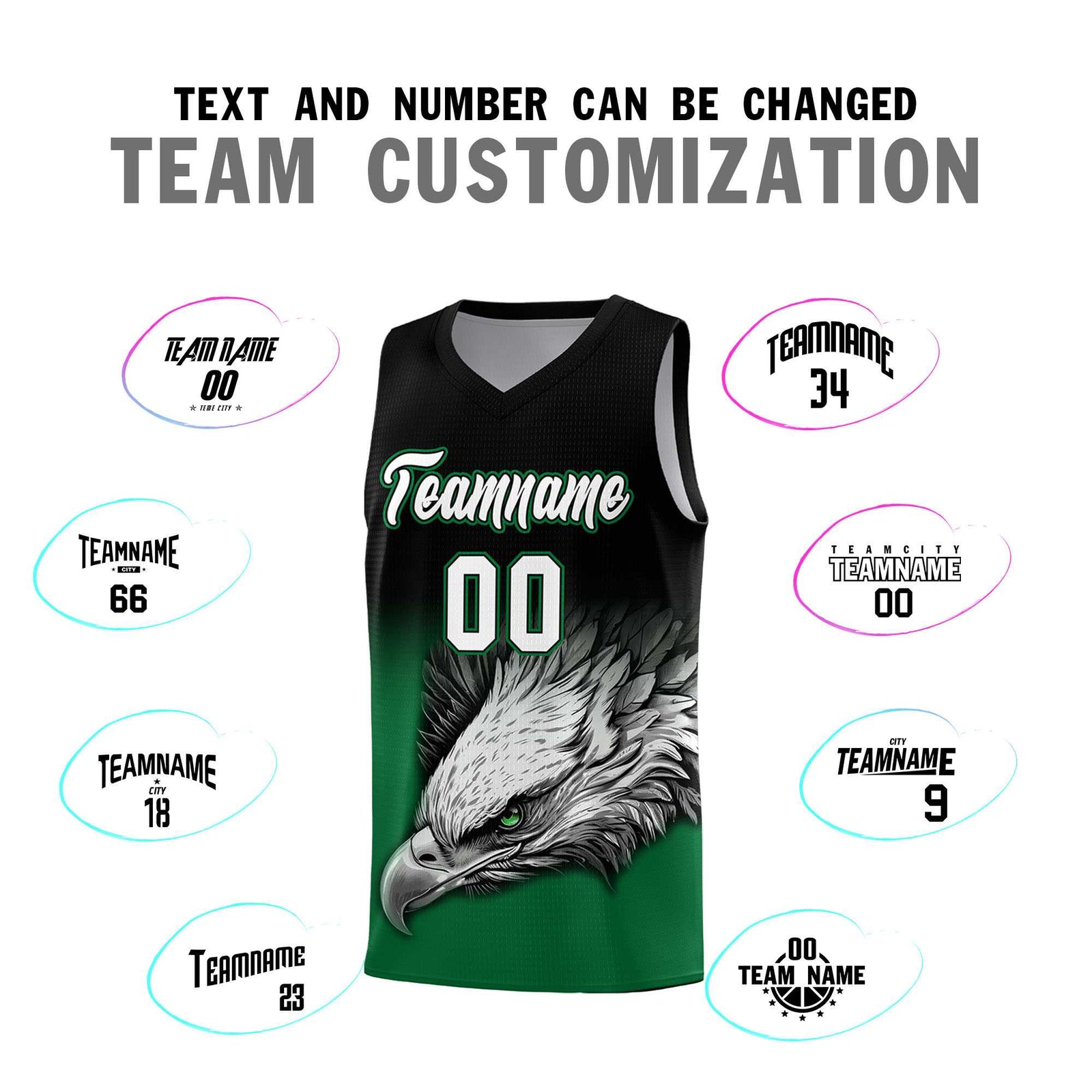 Custom Black Kelly Green Basketball Kits with Eagle Pattern