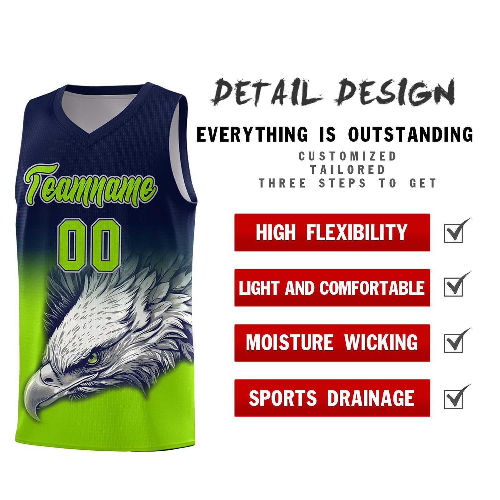 Custom Navy Neon Green Basketball Kits with Eagle Pattern