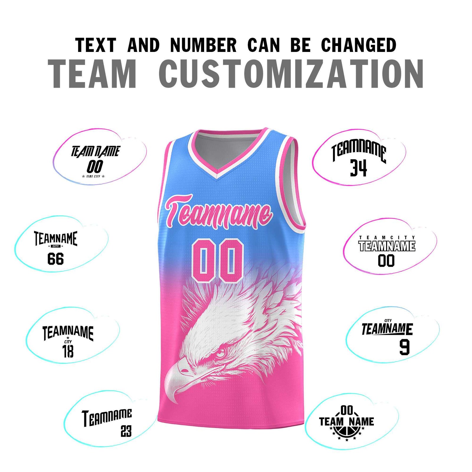 Custom Powder Blue Pink Basketball Kits with Eagle Pattern