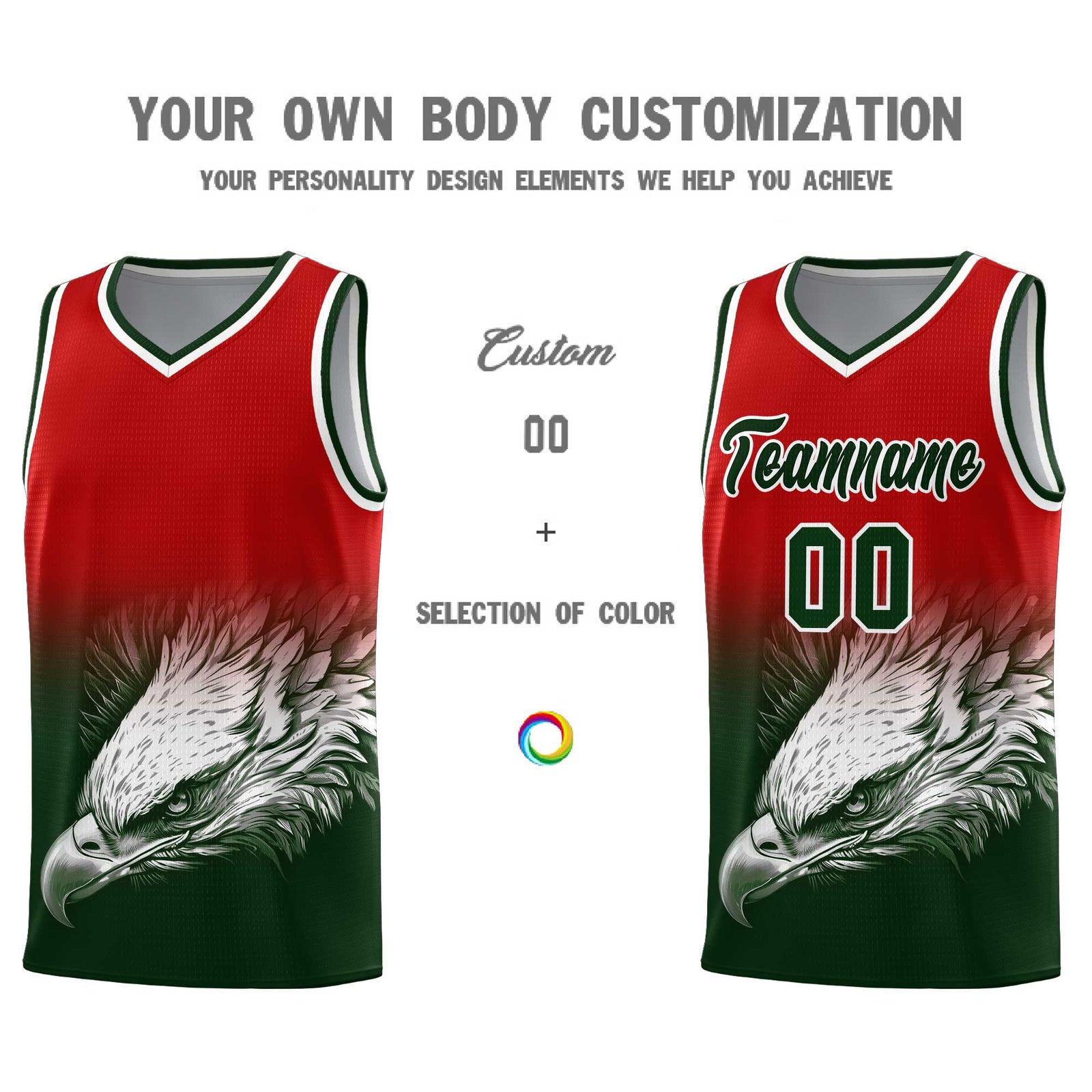 Custom Red Green Basketball Kits with Eagle Pattern